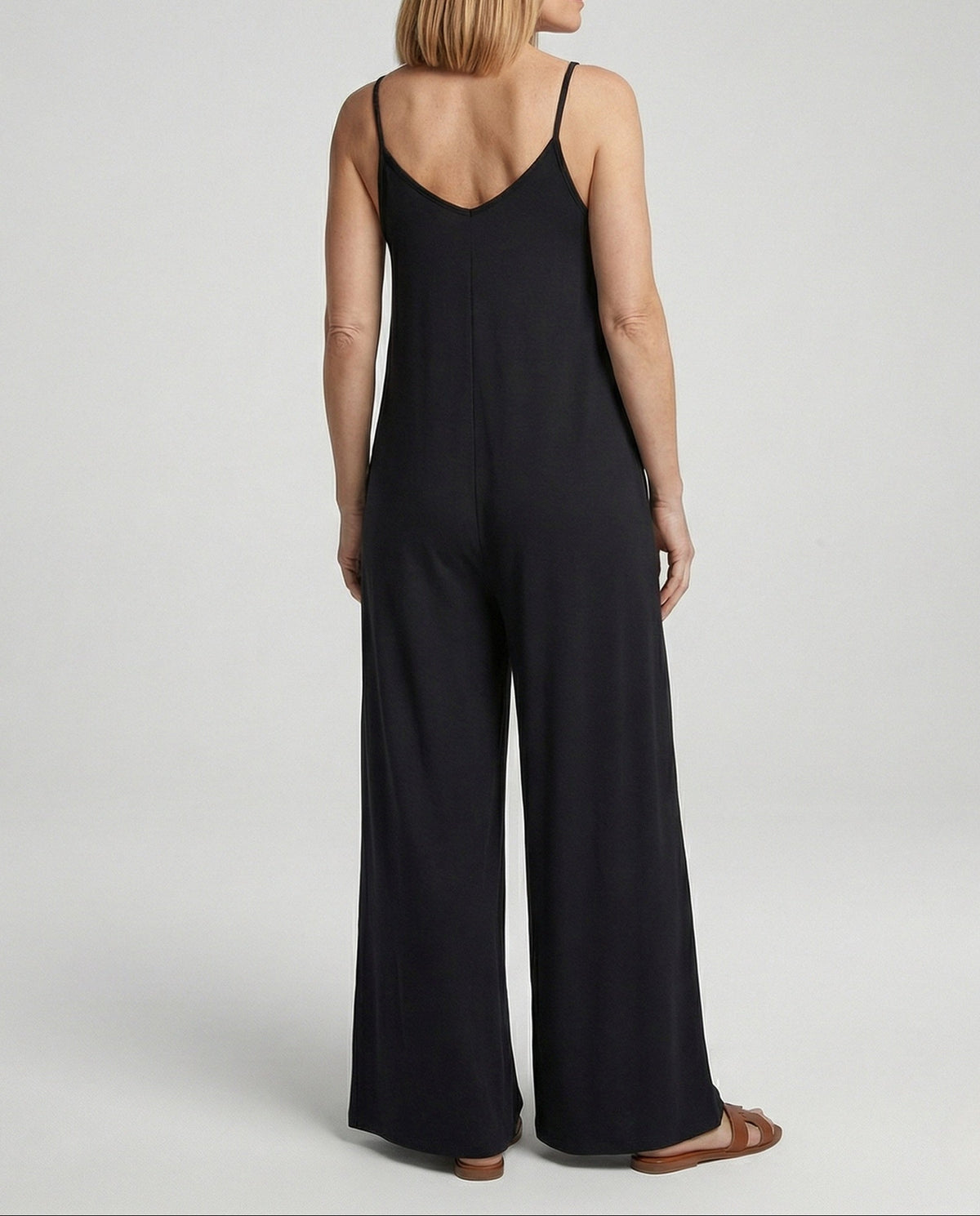 Damen-Jumpsuit mit weitem Bein und lockerem Schnitt, Spaghettiträgern und V-Ausschnitt – Einteiler für den Sommerurlaub