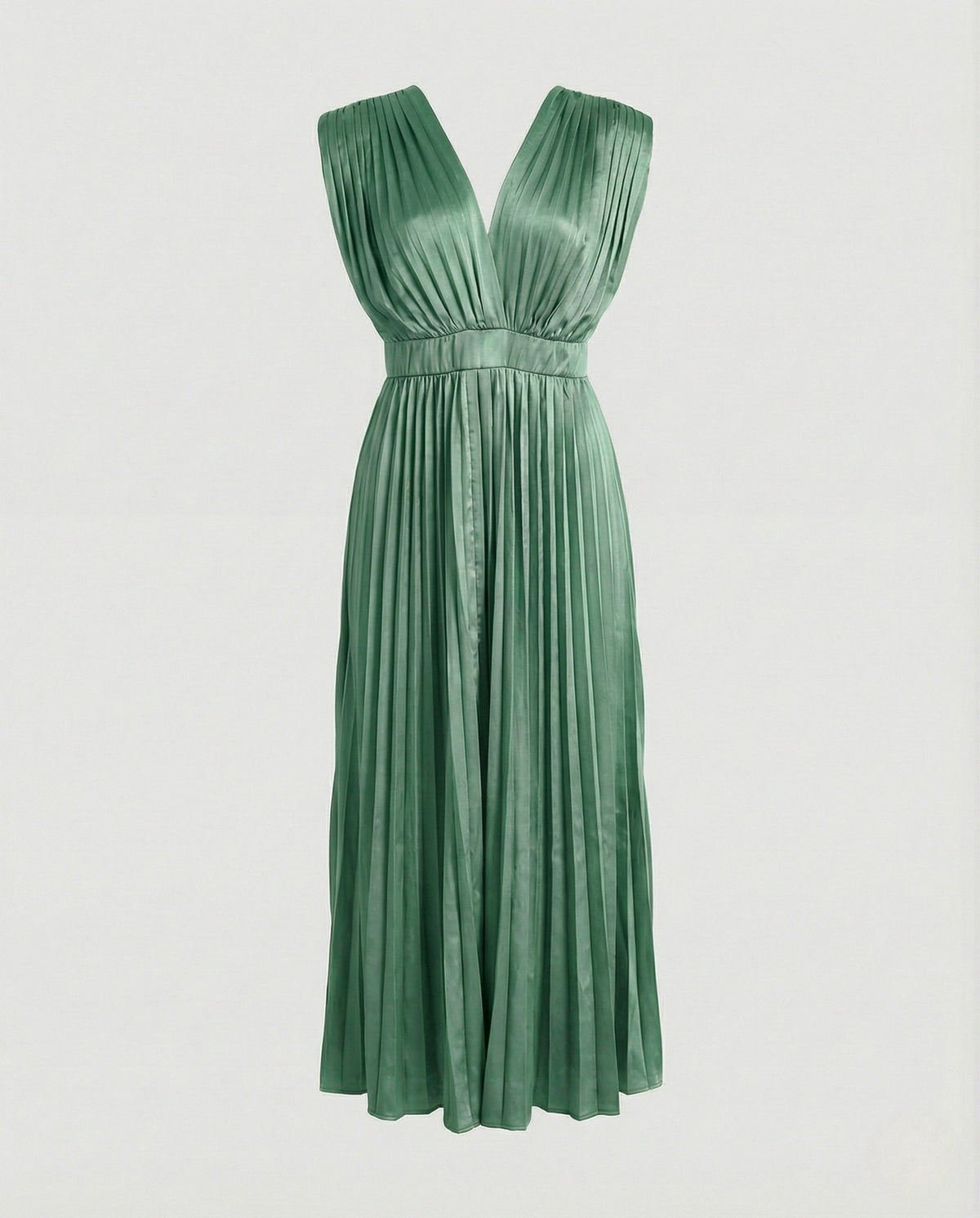 Women’s Pleated Midi Dress with Deep V-Neck and Defined Waist – Occasion Dress for Weddings and Evening Events