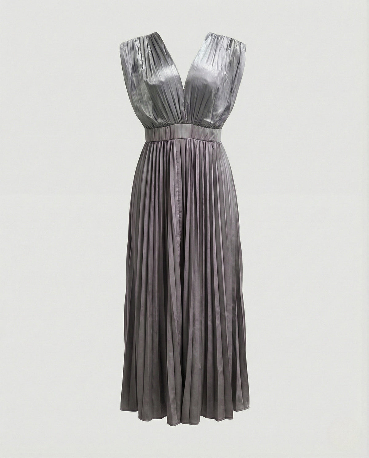 Women’s Pleated Midi Dress with Deep V-Neck and Defined Waist – Occasion Dress for Weddings and Evening Events