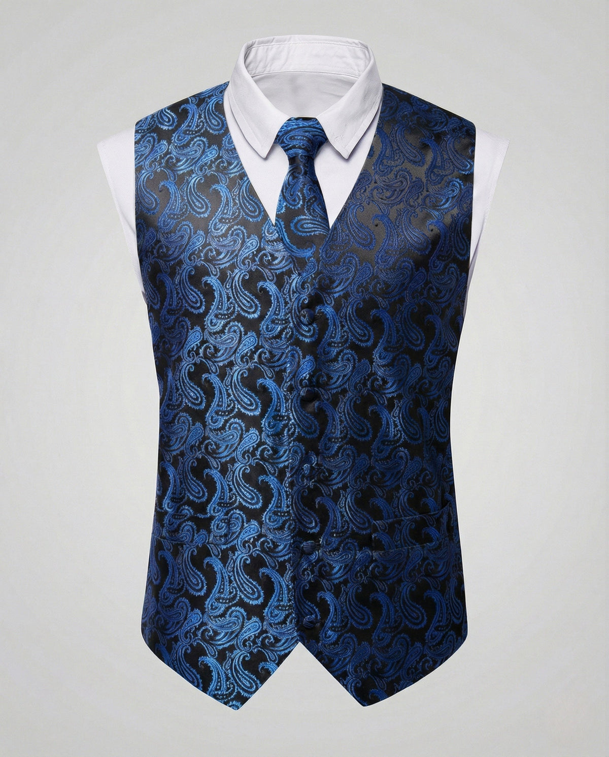 Chaleco estampado con escote en V para hombre con corbata a juego – Conjunto formal de corte ajustado para bodas y eventos nocturnos