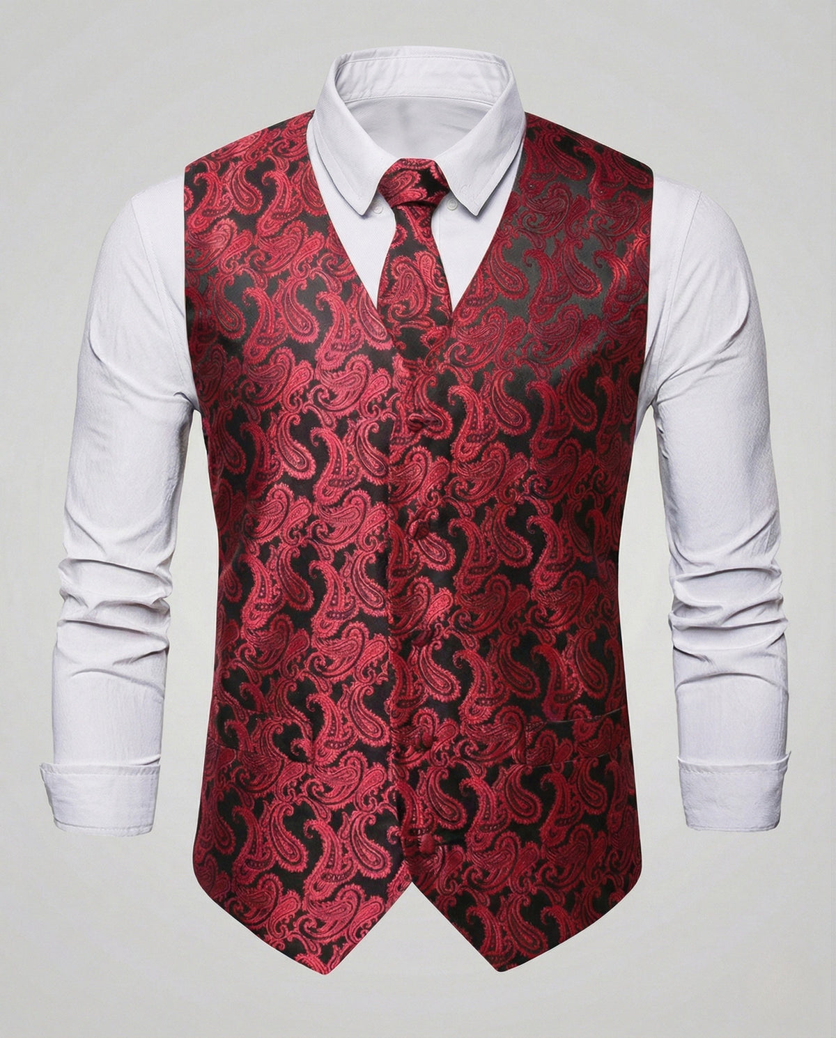 Chaleco estampado con escote en V para hombre con corbata a juego – Conjunto formal de corte ajustado para bodas y eventos nocturnos