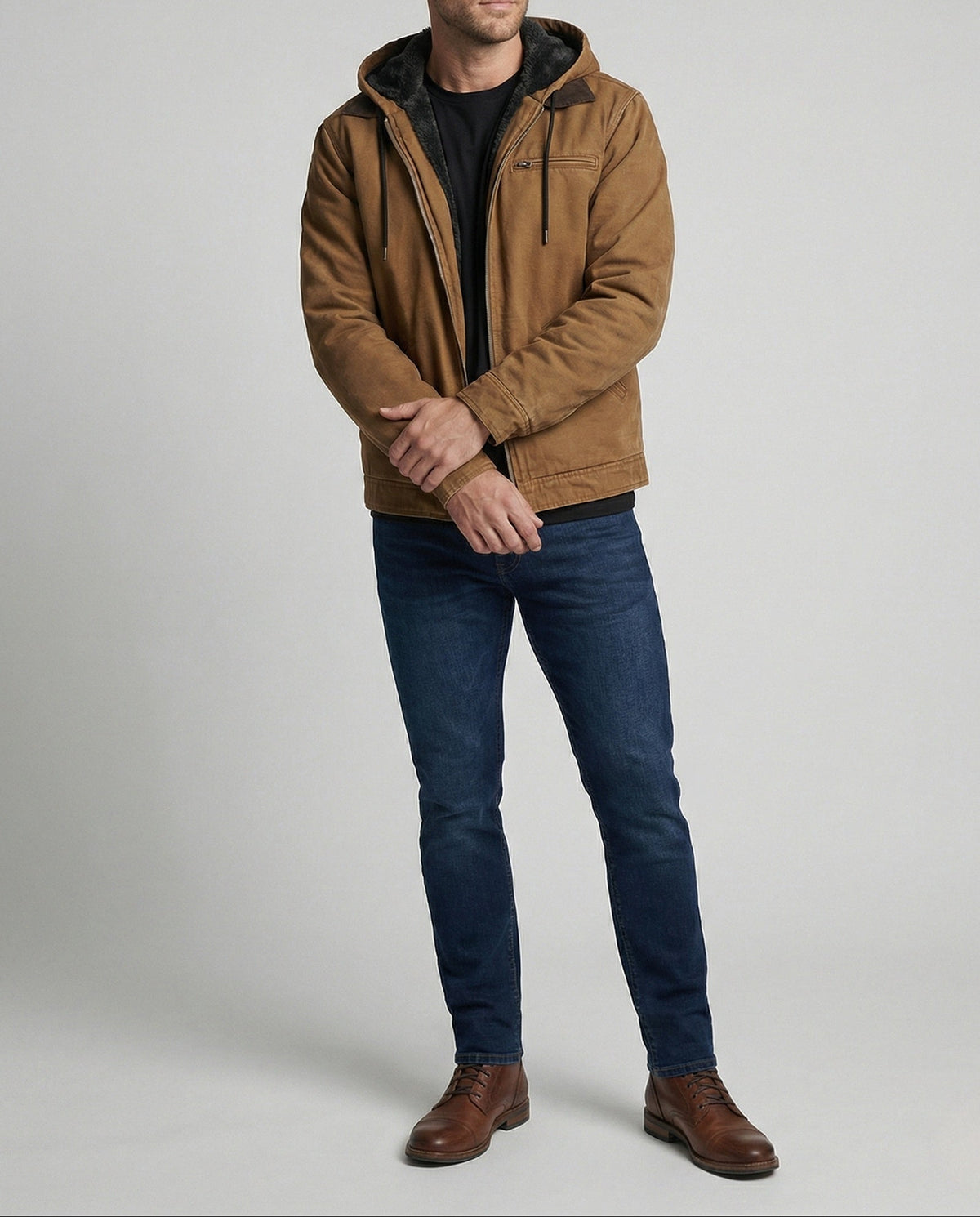 Veste à capuche doublée en polaire pour homme, à fermeture zippée - Vêtement d'extérieur décontracté à coupe classique pour l'automne et l'hiver