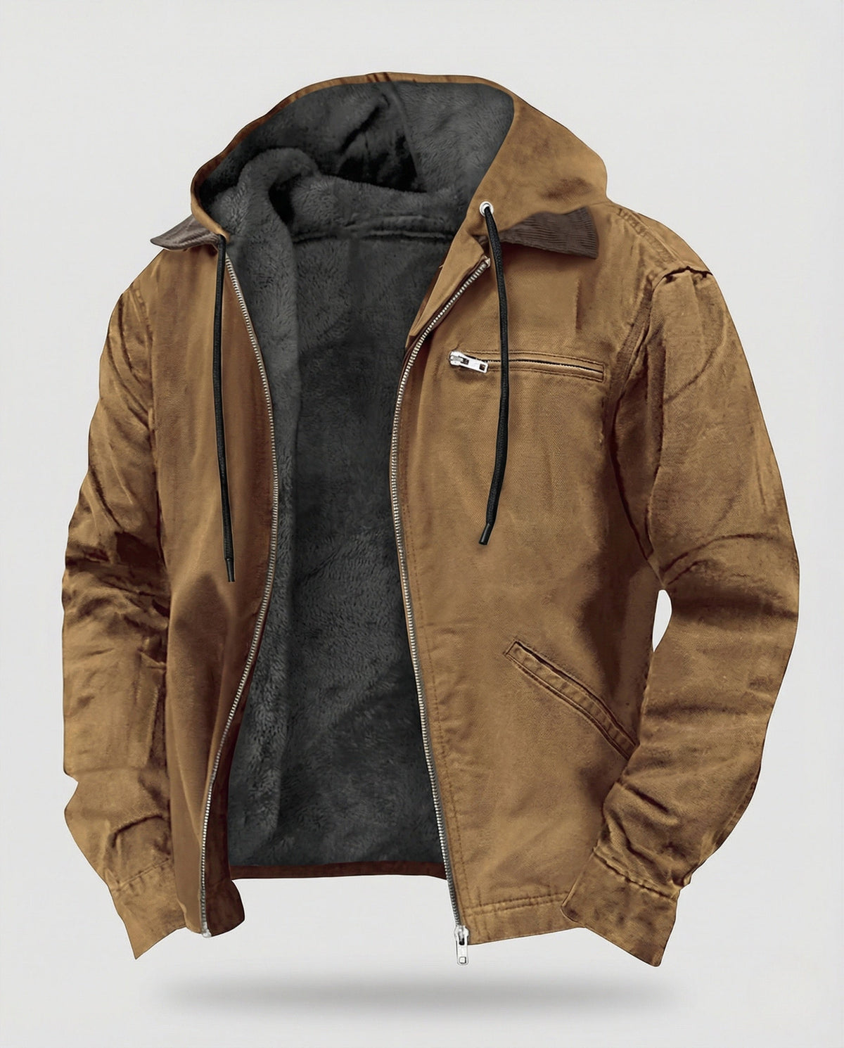 Veste à capuche doublée en polaire pour homme, à fermeture zippée - Vêtement d'extérieur décontracté à coupe classique pour l'automne et l'hiver