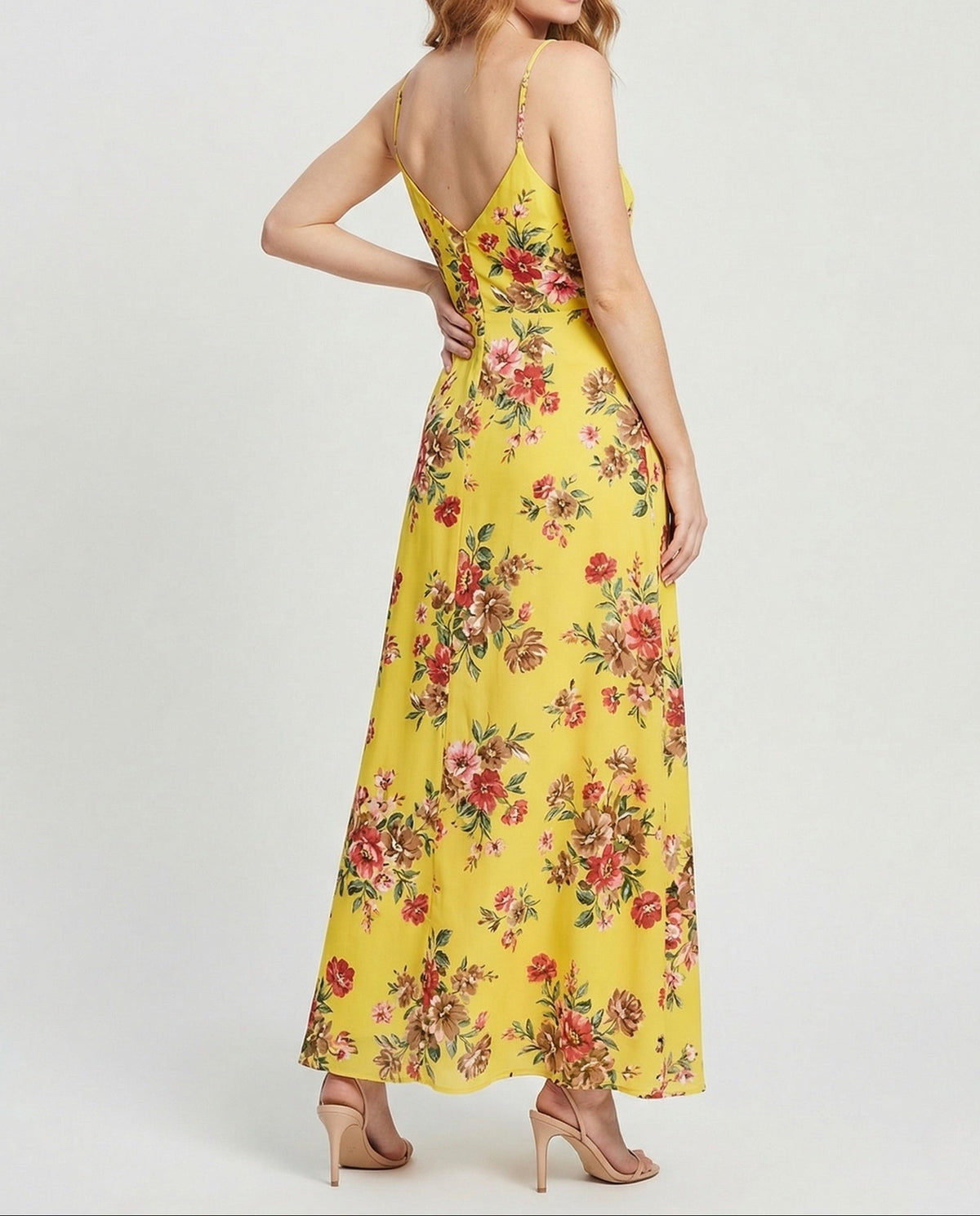 Vestido largo estampado para mujer con escote cruzado y cintura anudada – Estilo veraniego de tirantes para las vacaciones