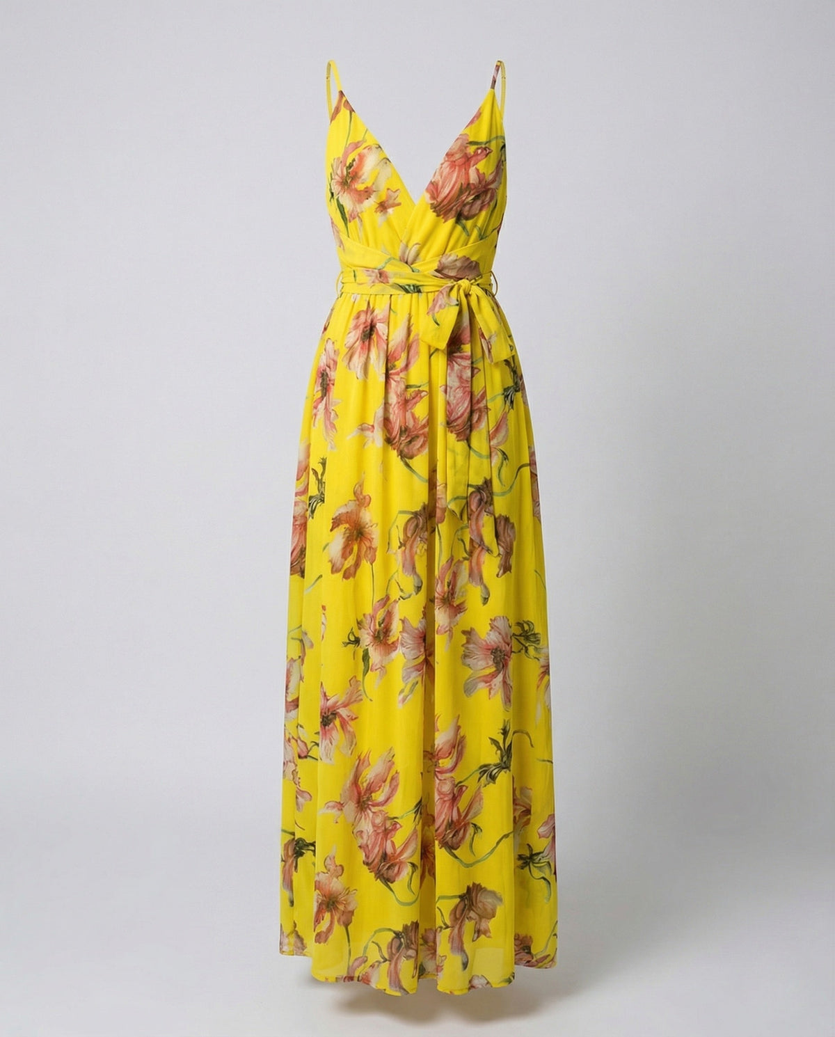 Vestido largo estampado para mujer con escote cruzado y cintura anudada – Estilo veraniego de tirantes para las vacaciones