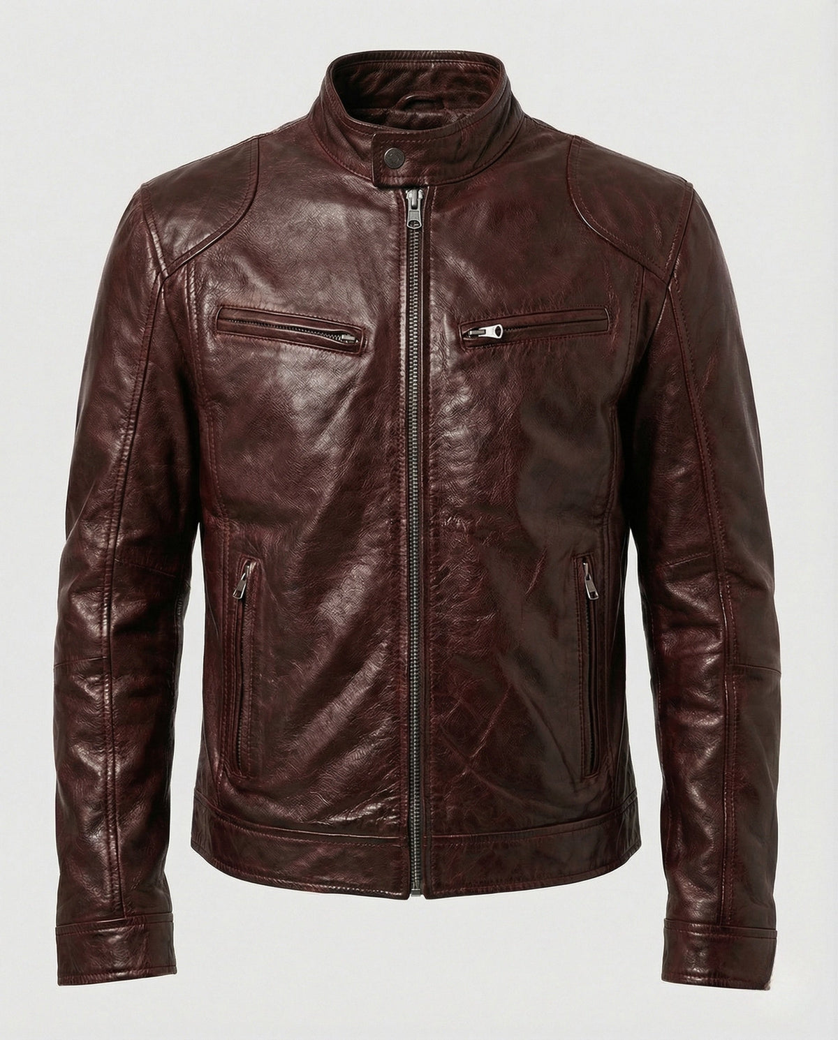 Chaqueta de estilo racing de efecto cuero para hombre con cuello alto – Prenda ajustada con cremallera para looks elegantes e informales