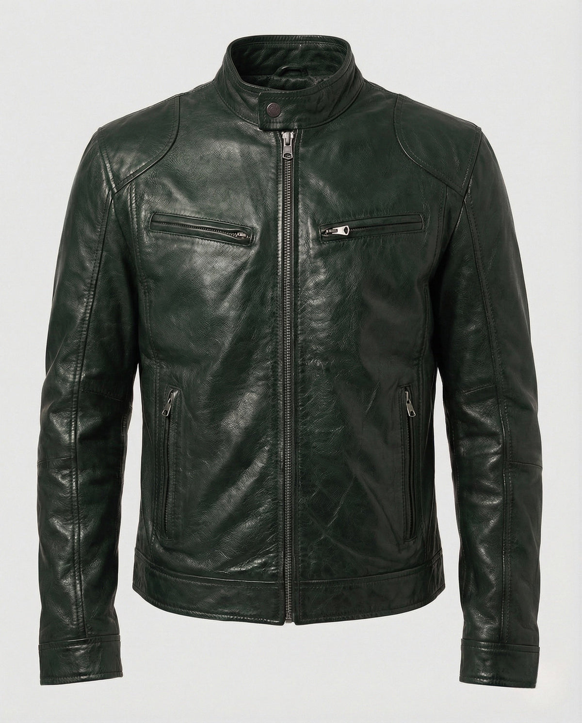 Chaqueta de estilo racing de efecto cuero para hombre con cuello alto – Prenda ajustada con cremallera para looks elegantes e informales
