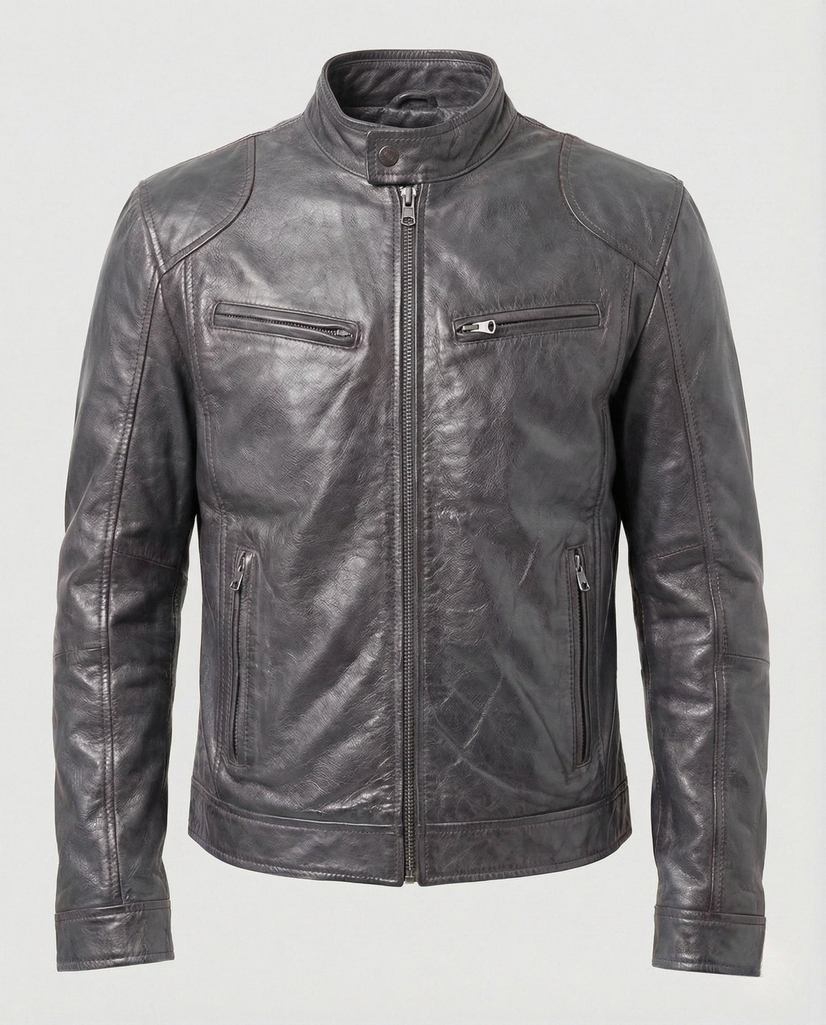 Chaqueta de estilo racing de efecto cuero para hombre con cuello alto – Prenda ajustada con cremallera para looks elegantes e informales