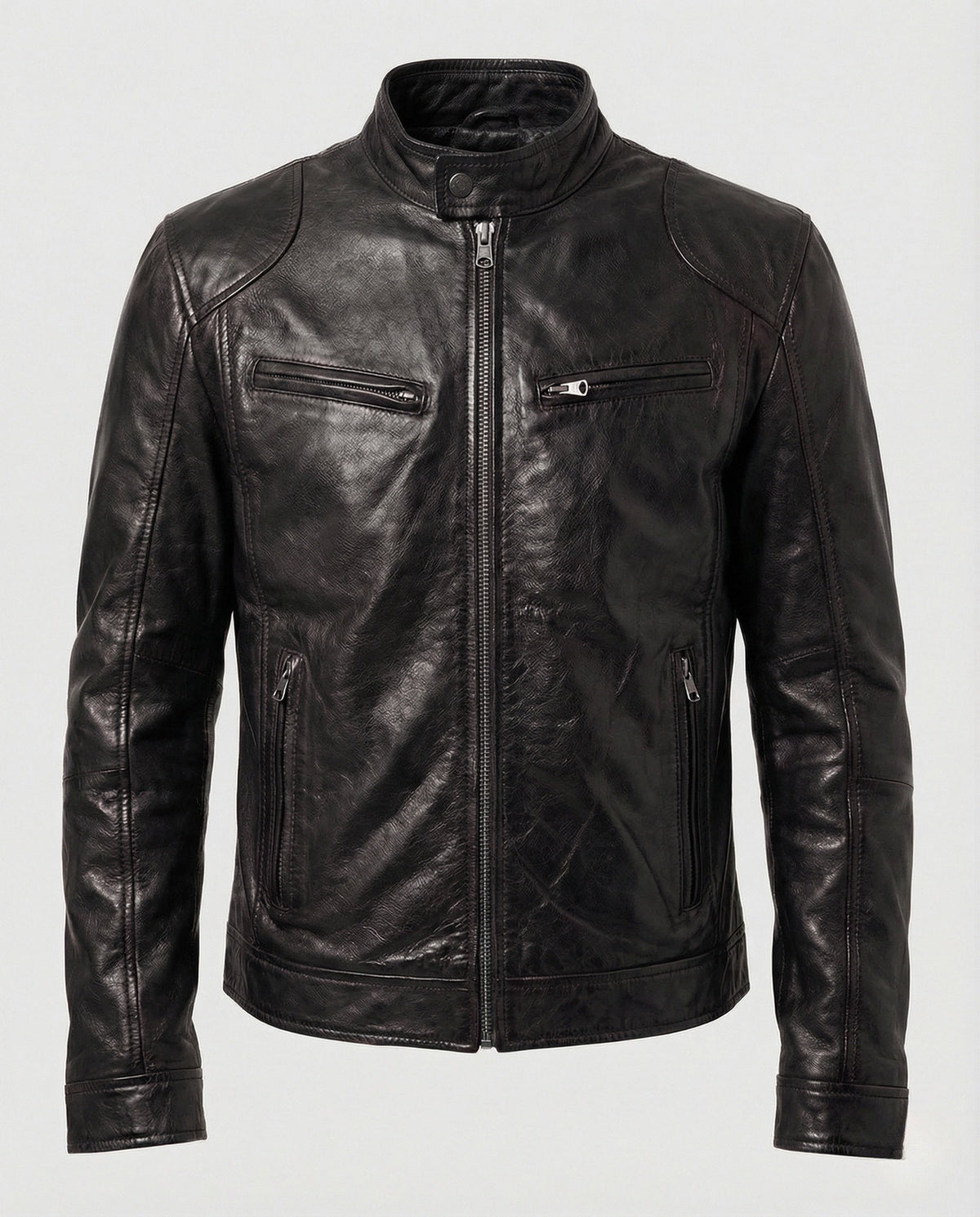 Chaqueta de estilo racing de efecto cuero para hombre con cuello alto – Prenda ajustada con cremallera para looks elegantes e informales