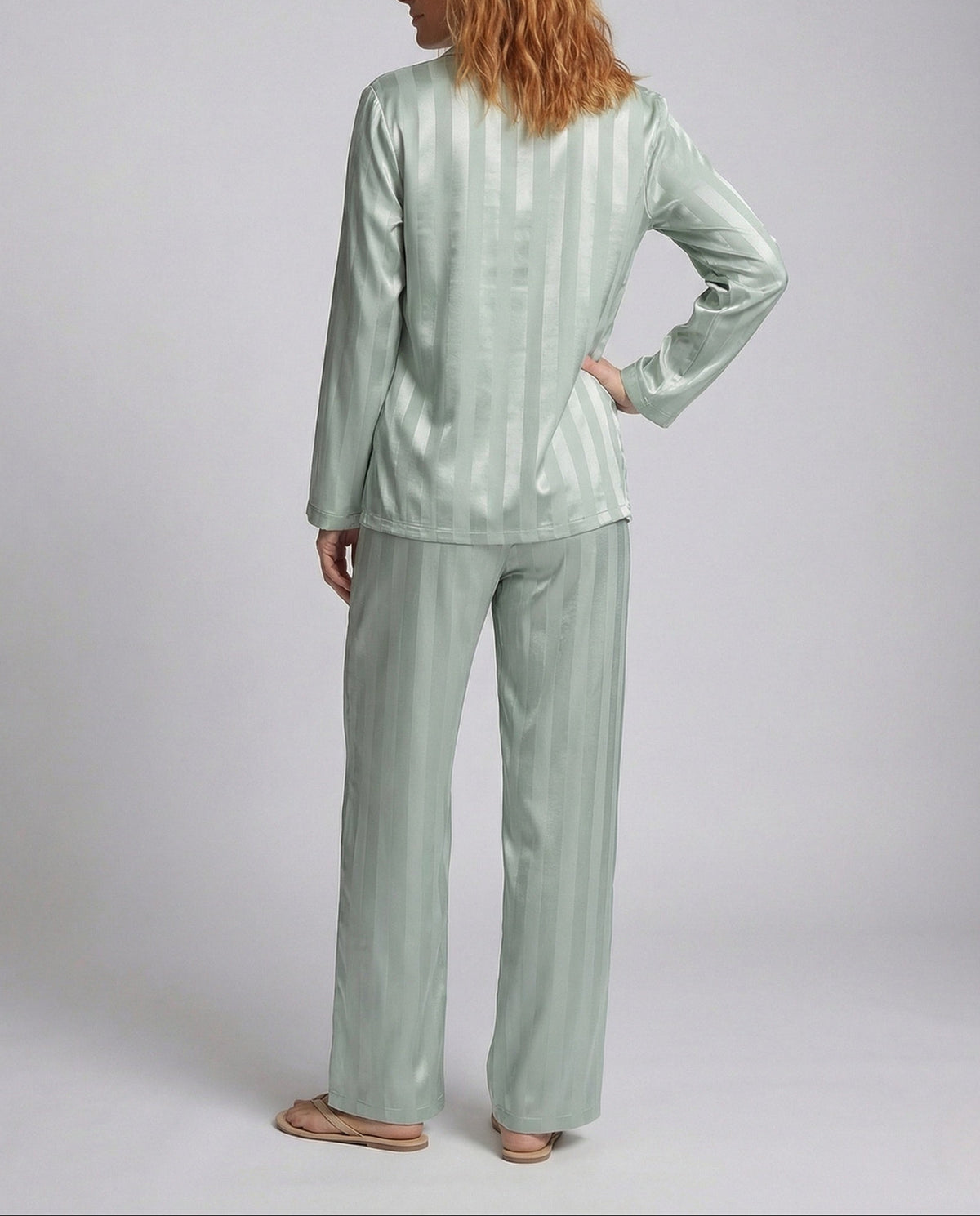 Women’s Satin Finish Pyjama Set with Button Front Shirt – Relaxed Long Sleeve Nightwear with Full Length Trousers