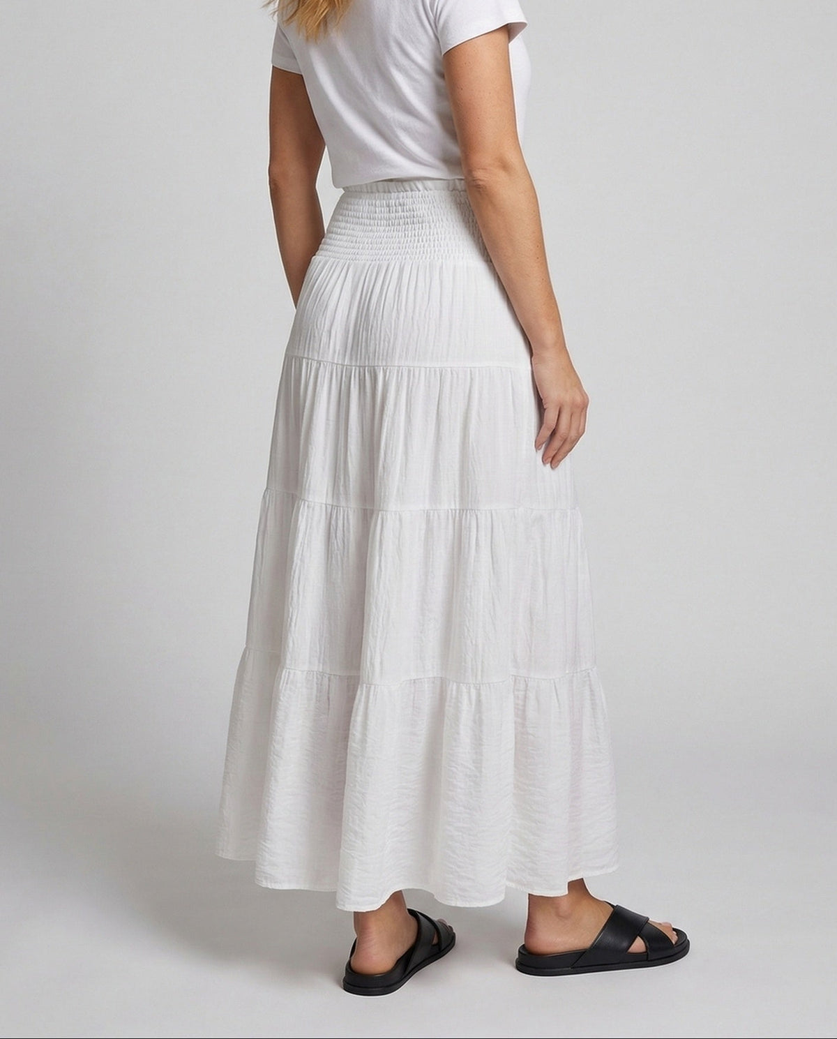 Gonna lunga a balze da donna con vita arricciata - Stile boho leggero per le vacanze estive
