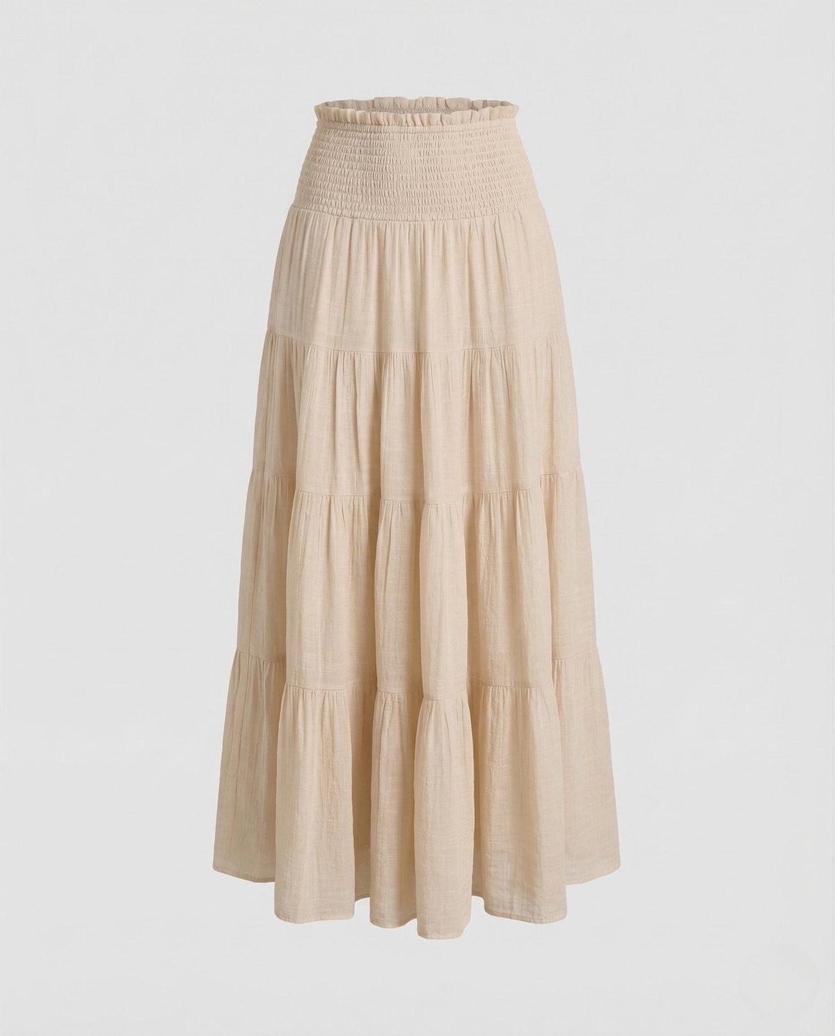 Gonna lunga a balze da donna con vita arricciata - Stile boho leggero per le vacanze estive