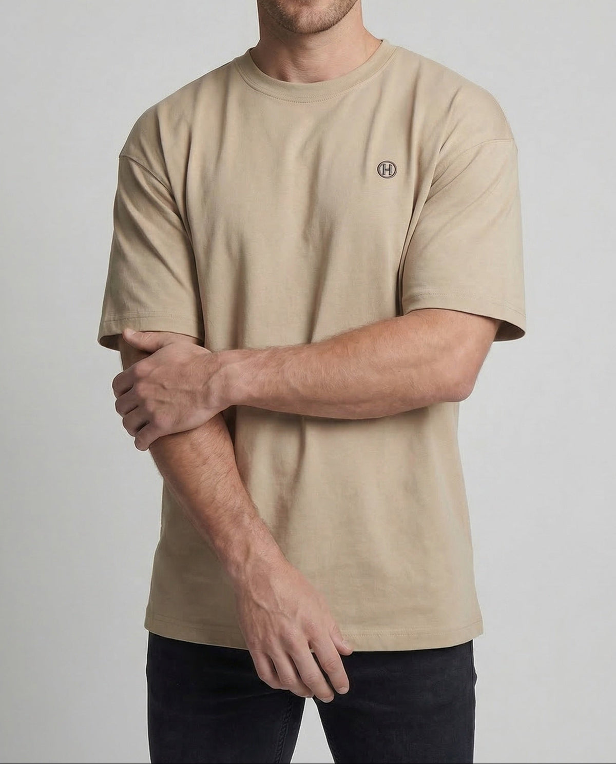 T-shirt da uomo oversize in misto cotone con spalle scese – Girocollo dal taglio comodo, ideale per il tempo libero