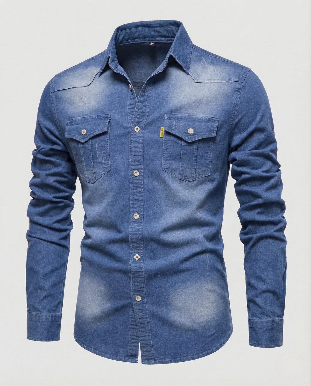 Herrenjeanshemd mit schmaler Passform und Brusttaschen mit Klappe – Langarmhemd mit Knopfleiste für lässige Wochenend-Outfits
