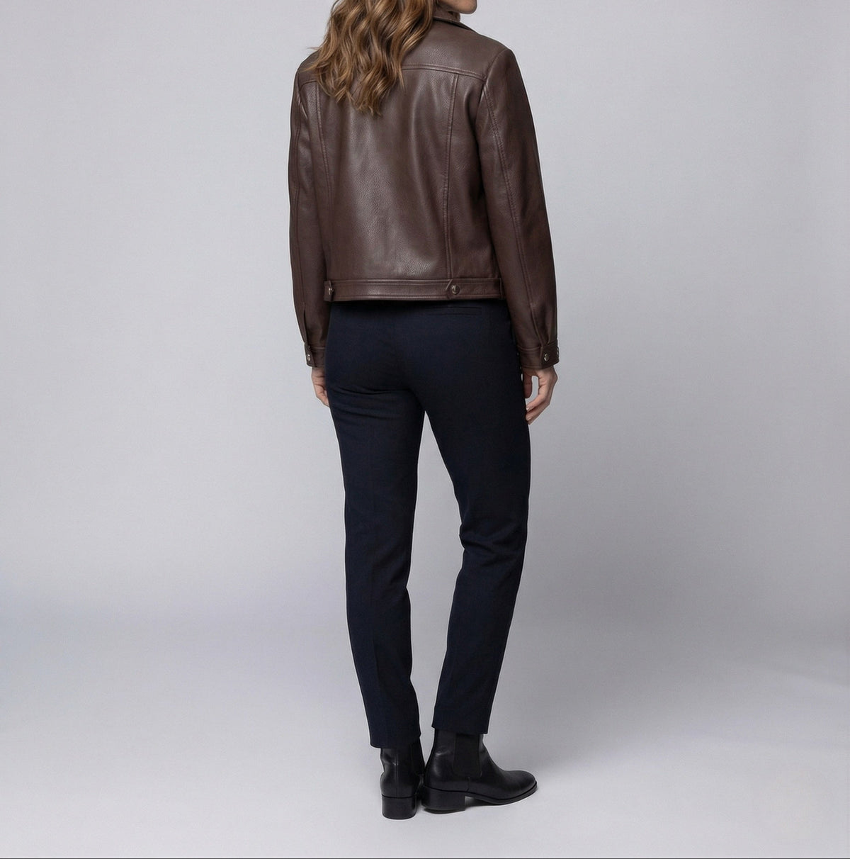 Women's Boxy Faux Leather Biker Jacket with Asymmetric Zip – Short Moto Jacket with Wide Lapels for Autumn and Everyday Wear
