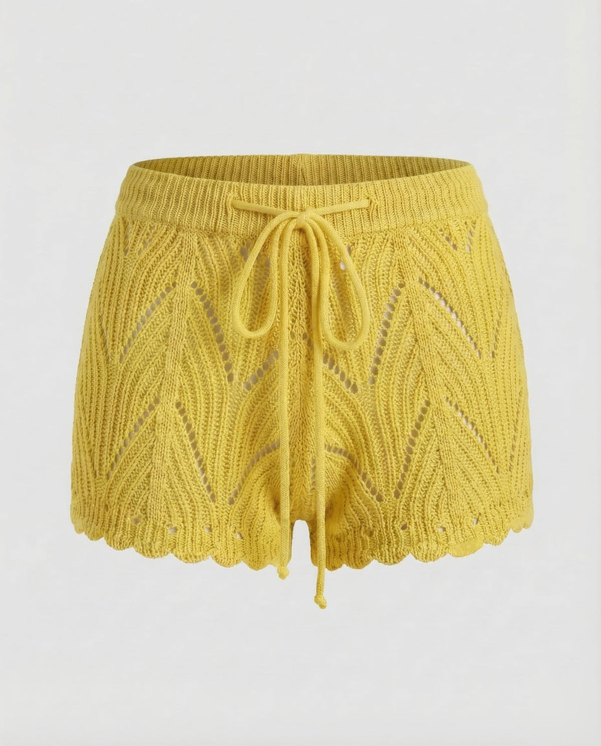 Women’s Openwork Knit Beach Shorts with Drawstring Waist and Scalloped Hems – Relaxed Summer Cover-Up for Poolside and Holidays