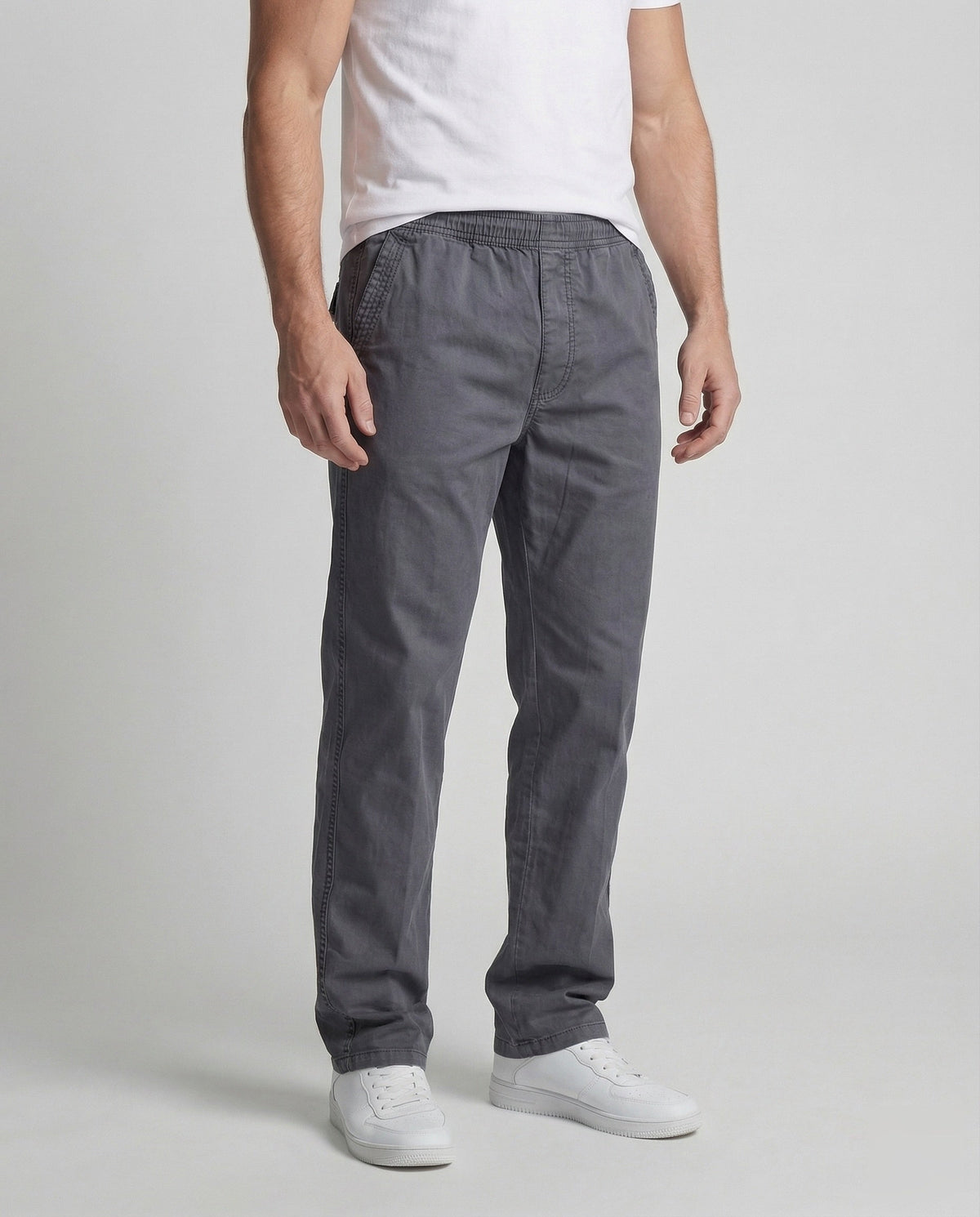Men's Relaxed Straight Leg Casual Trousers with Elasticated Waist – Comfortable Full Length Pants with Side Pockets for Everyday Wear