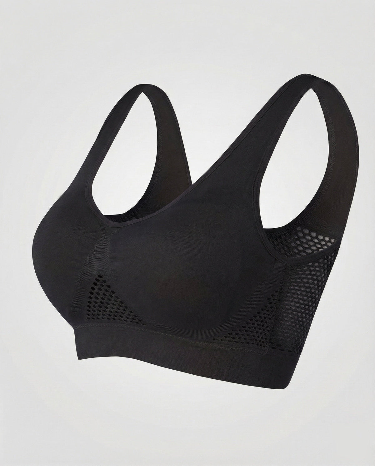 Women's Seamless Wireless Comfort Bra with Mesh Knit Panels – Soft Pull On Bralette with Wide Straps for Everyday Wear