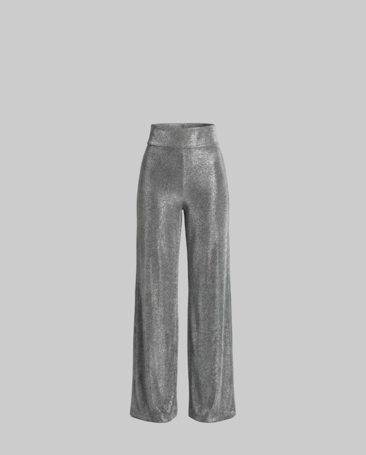 Completo da sera elegante da donna con bustier scintillante e pantaloni palazzo a gamba larga – outfit a due pezzi per feste e occasioni speciali