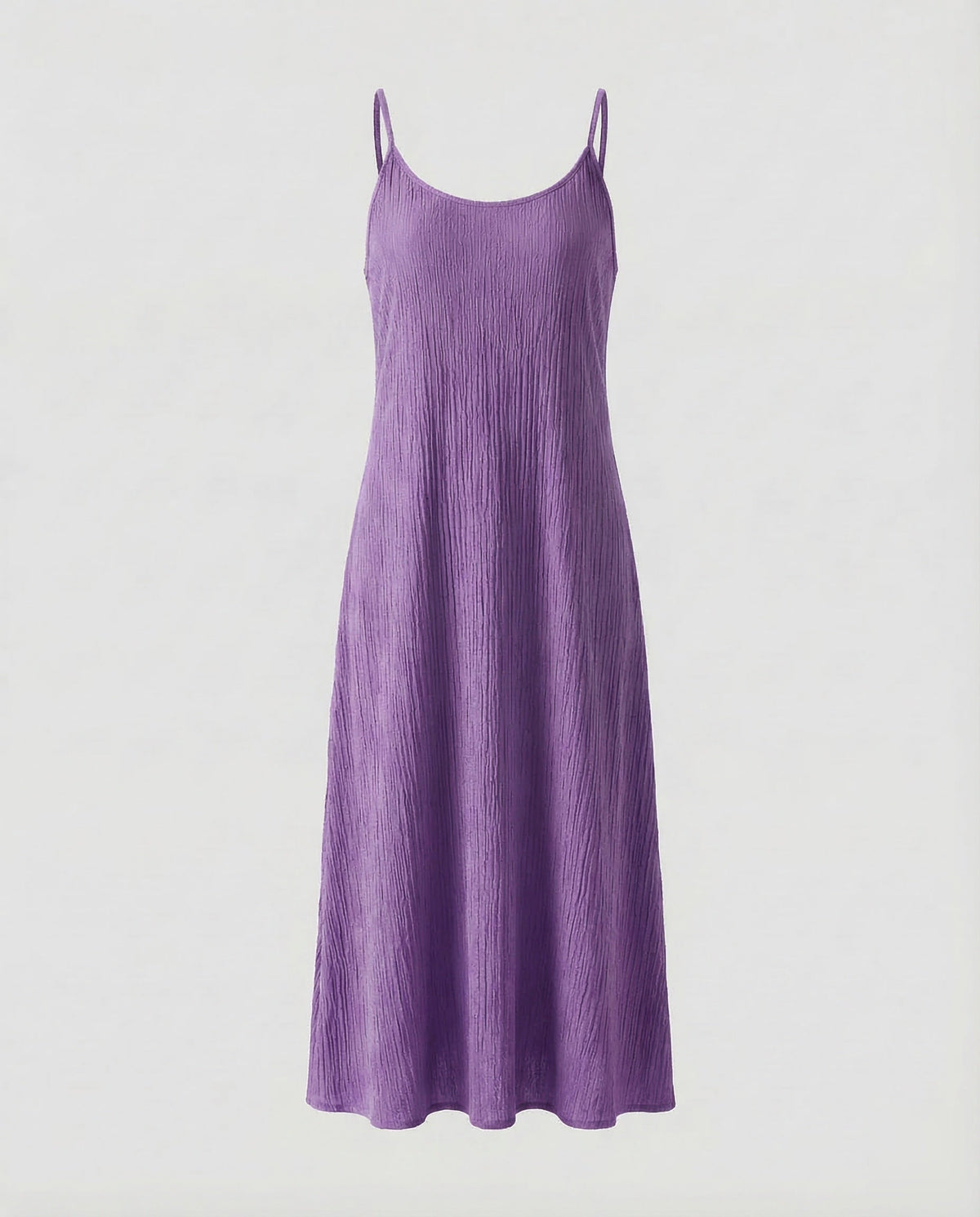 Abito midi da donna con texture stropicciata e spalline sottili - abito estivo senza maniche con scollo rotondo, ideale per le vacanze e il tempo libero
