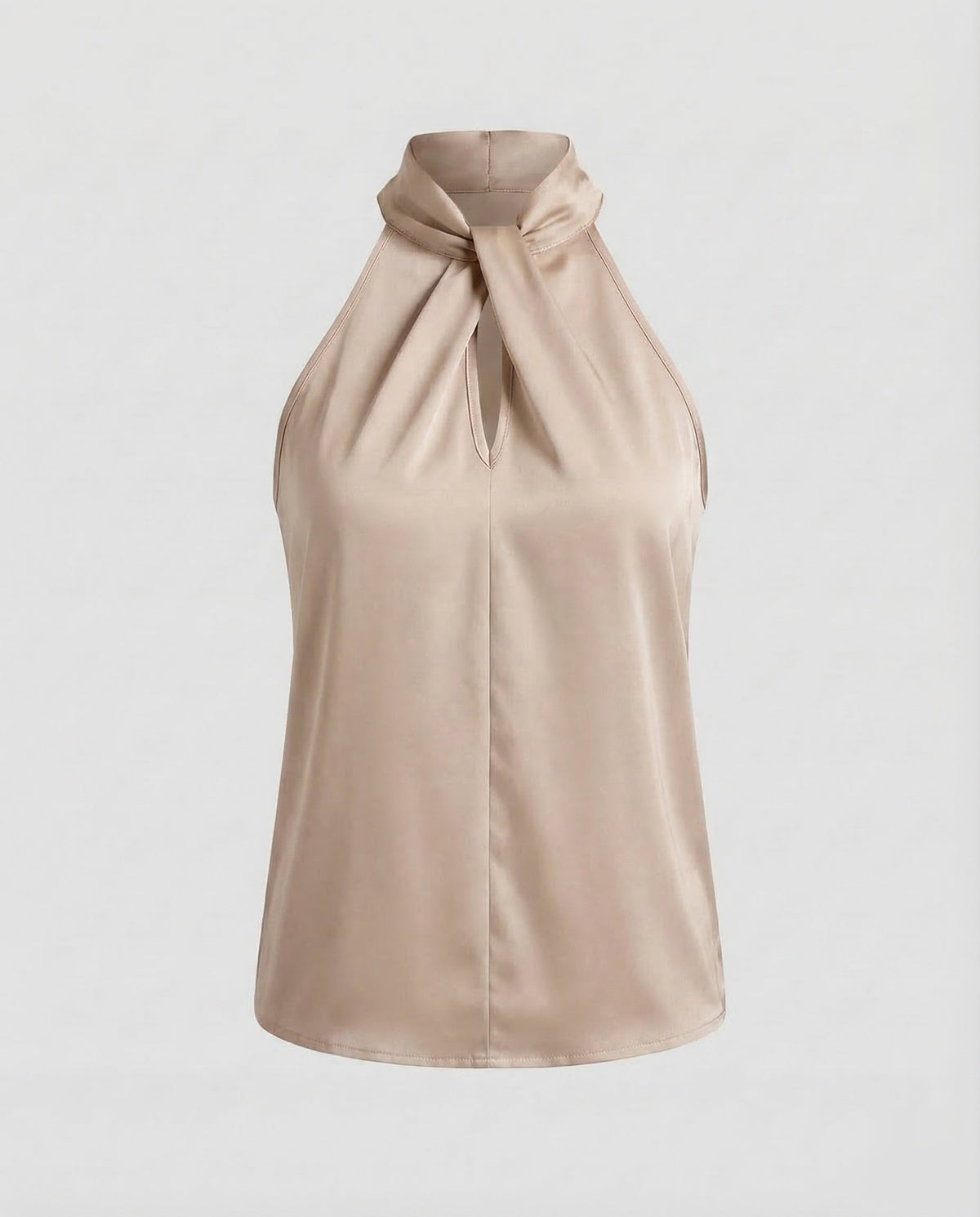 Blouse dos nu pour femme avec détail en goutte d’eau et col montant drapé – Style élégant sans manches pour les dîners et les tenues chic décontractées