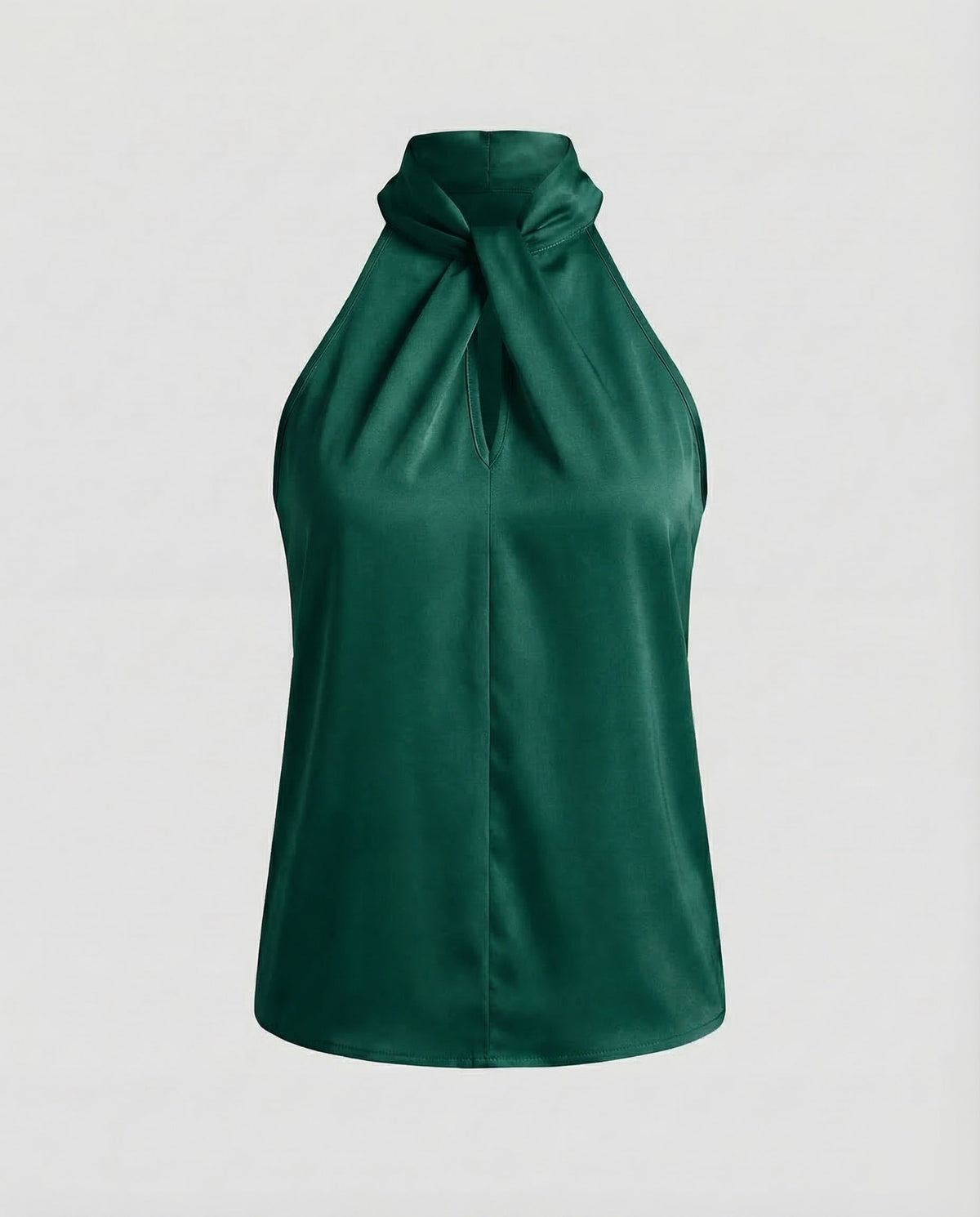Blouse dos nu pour femme avec détail en goutte d’eau et col montant drapé – Style élégant sans manches pour les dîners et les tenues chic décontractées