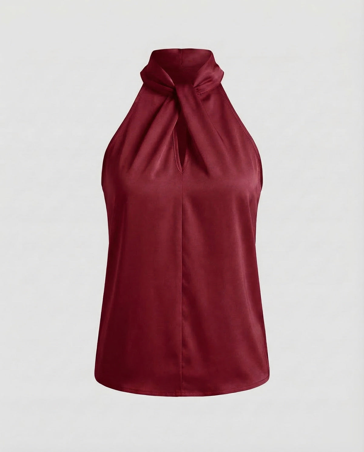 Blouse dos nu pour femme avec détail en goutte d’eau et col montant drapé – Style élégant sans manches pour les dîners et les tenues chic décontractées