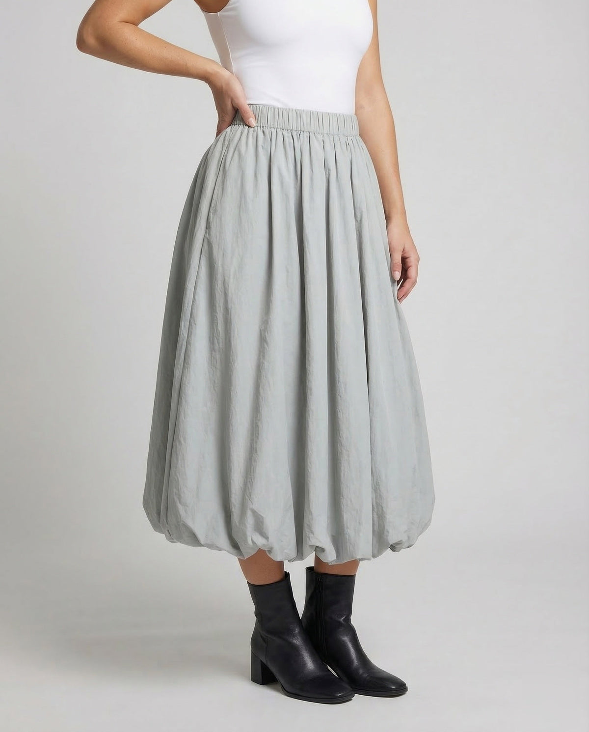 Ballon-Midirock für Damen mit elastischem Bund und gerafftem Blasensaum – Voluminöser Blickfang für Freizeit- und Abend-Outfits
