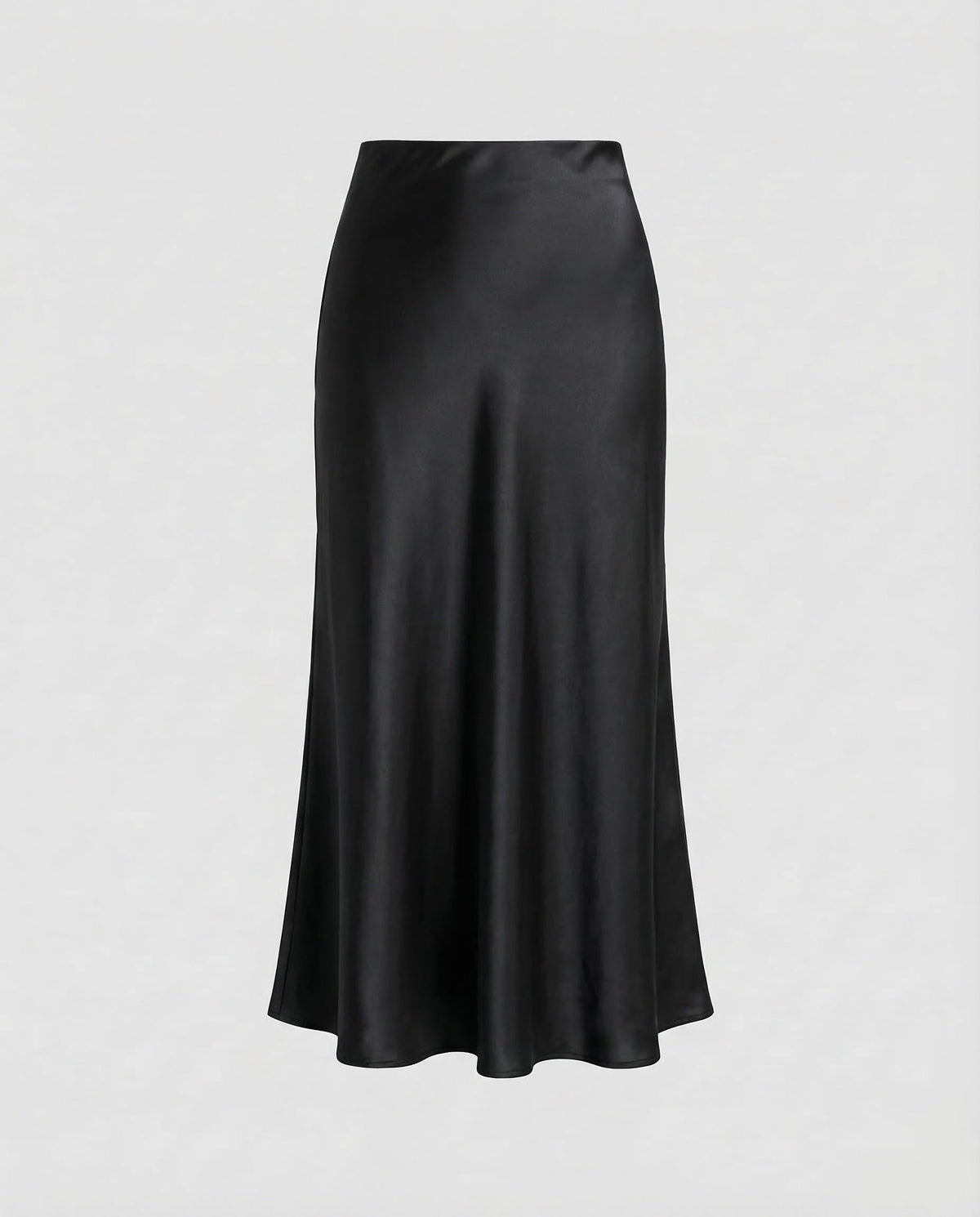Falda midi de aspecto satinado para mujer, de talle alto y bajo suavemente acampanado - Estilo lencero elegante para la oficina y looks de noche