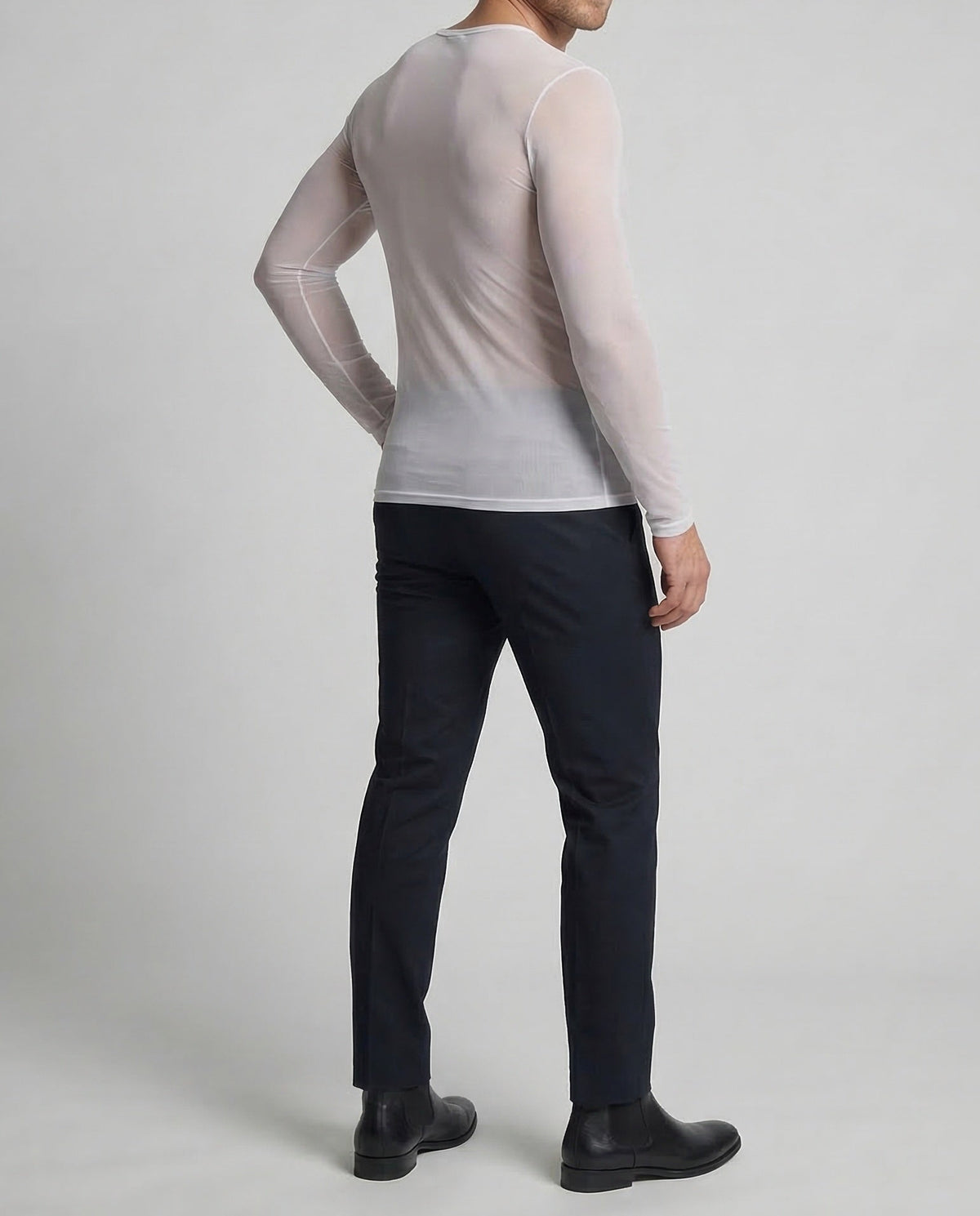 Men's Slim Fit Sheer Mesh Long Sleeve Top – Lightweight Crew Neck Layer for Casual and Evening Wear