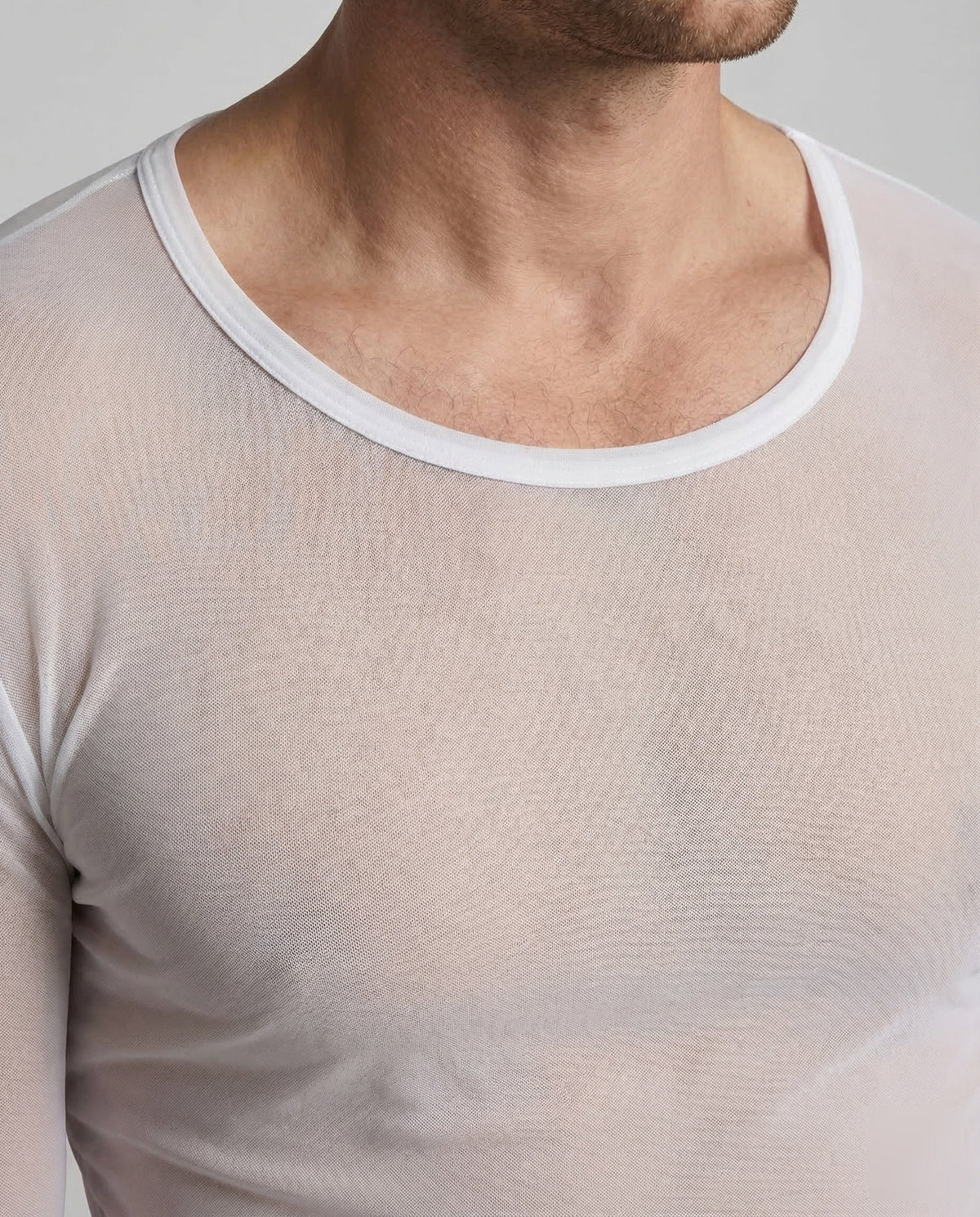 Men's Slim Fit Sheer Mesh Long Sleeve Top – Lightweight Crew Neck Layer for Casual and Evening Wear