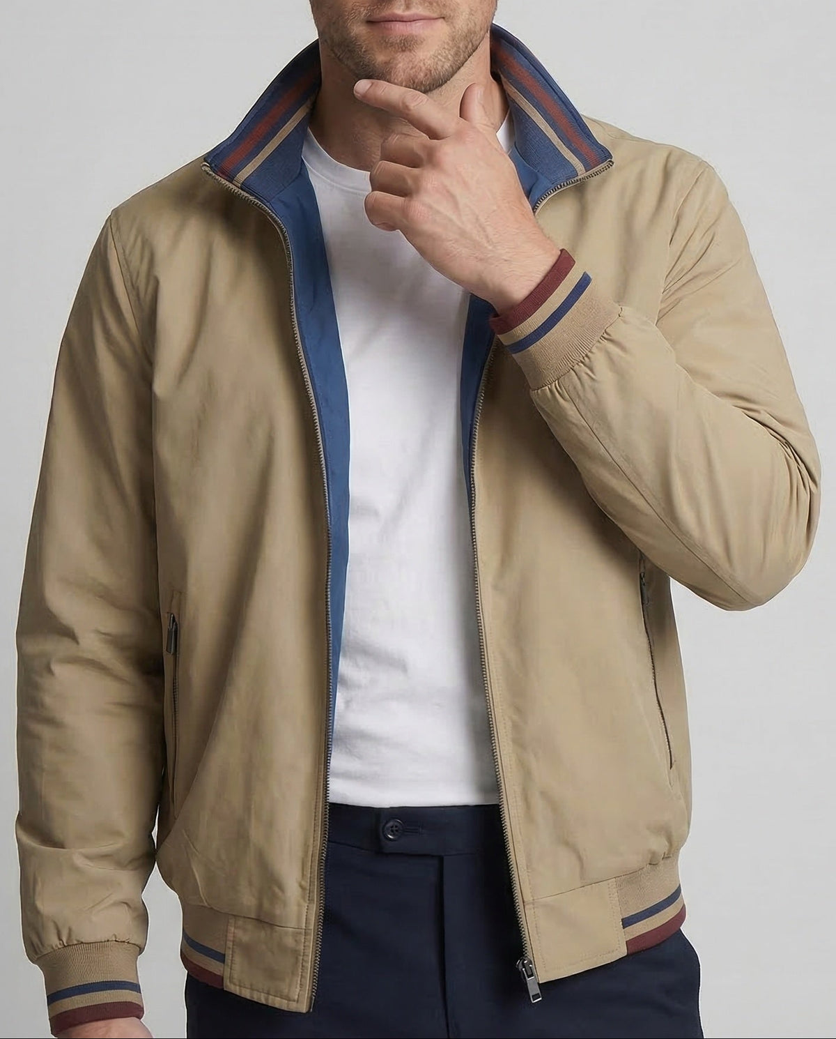 Men’s Lightweight Bomber Jacket with Stand Collar and Zipped Pockets – Regular Fit Casual Layer for Spring and Summer Evenings