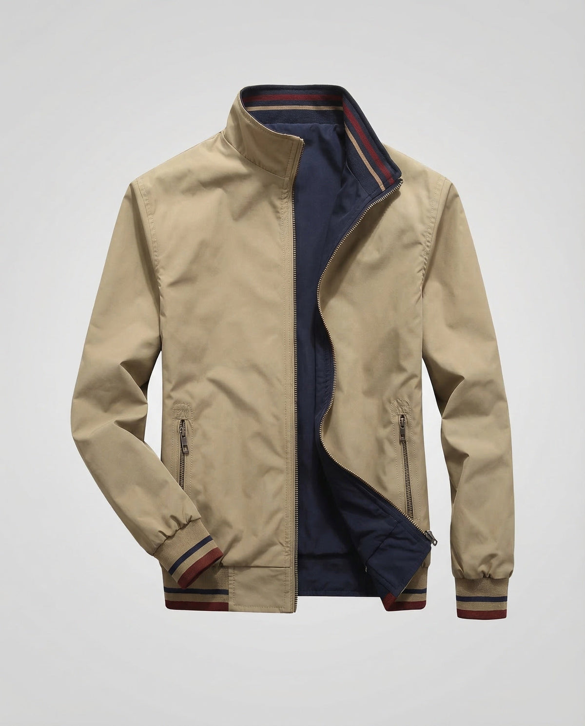 Men’s Lightweight Bomber Jacket with Stand Collar and Zipped Pockets – Regular Fit Casual Layer for Spring and Summer Evenings