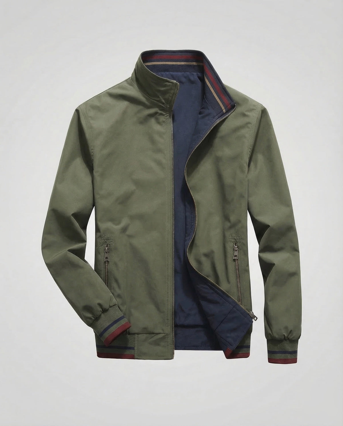 Men’s Lightweight Bomber Jacket with Stand Collar and Zipped Pockets – Regular Fit Casual Layer for Spring and Summer Evenings