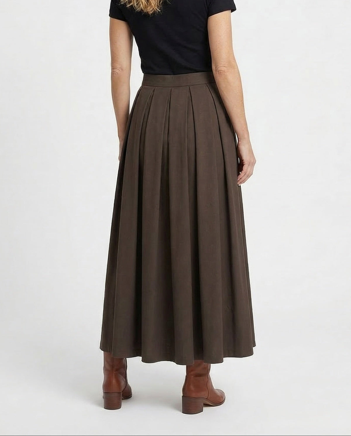 High-Waist-Maxirock für Damen mit Plisseefalten – fließender langer A-Linien-Rock für elegante Freizeit- und Büro-Outfits