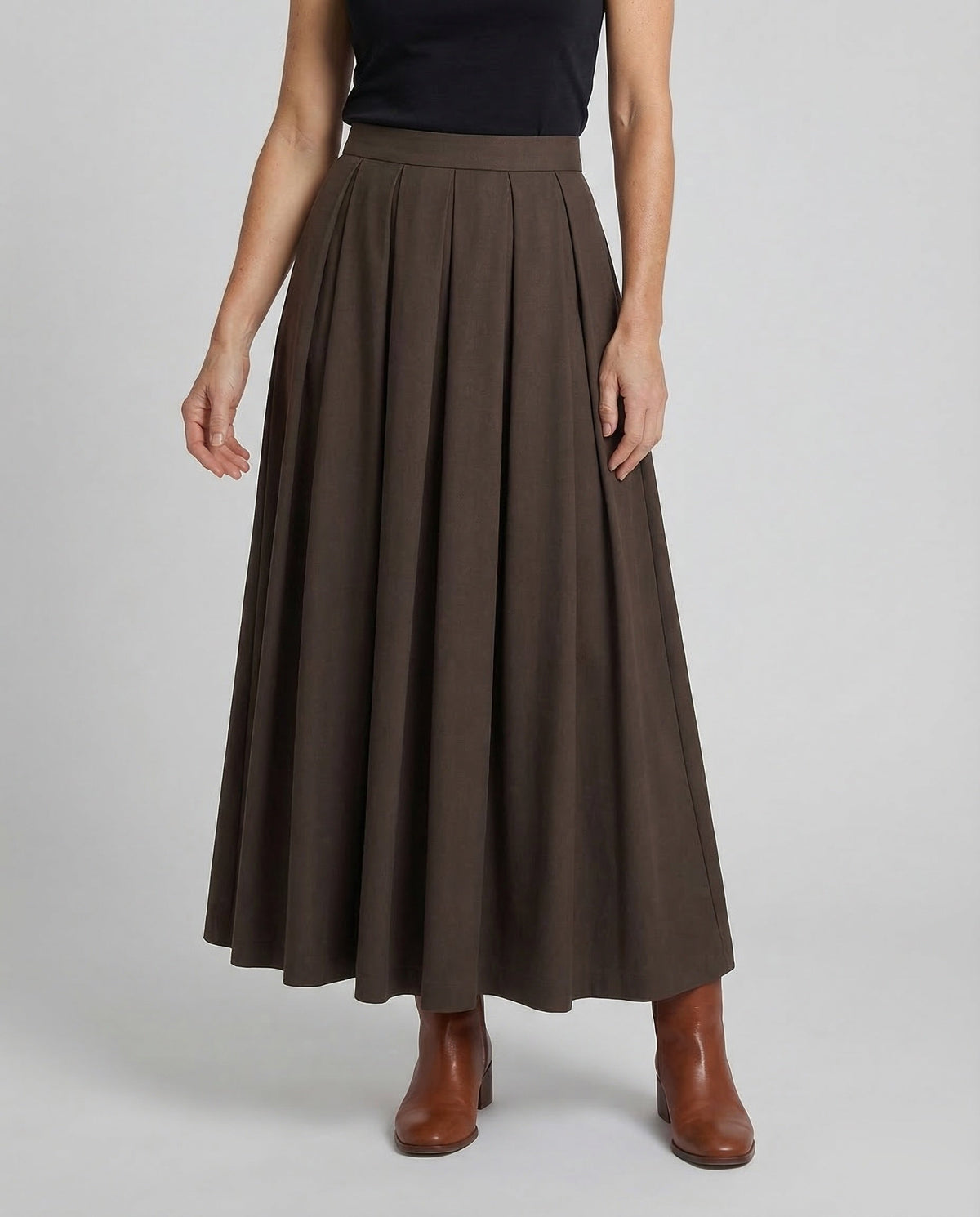 High-Waist-Maxirock für Damen mit Plisseefalten – fließender langer A-Linien-Rock für elegante Freizeit- und Büro-Outfits
