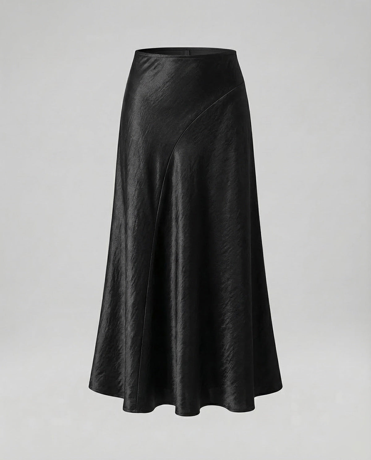 Maxirock aus Satin für Damen mit geschwungenen Einsätzen – Hoch geschnittener, fließender ausgestellter Rock für Abendgarderobe und elegante Freizeitlooks