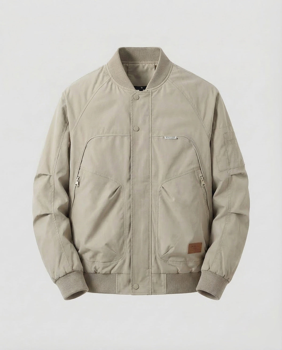 Blusão bomber utilitário de homem, com acabamentos canelados e bolsos com fecho – Agasalho casual elegante para a primavera e o outono