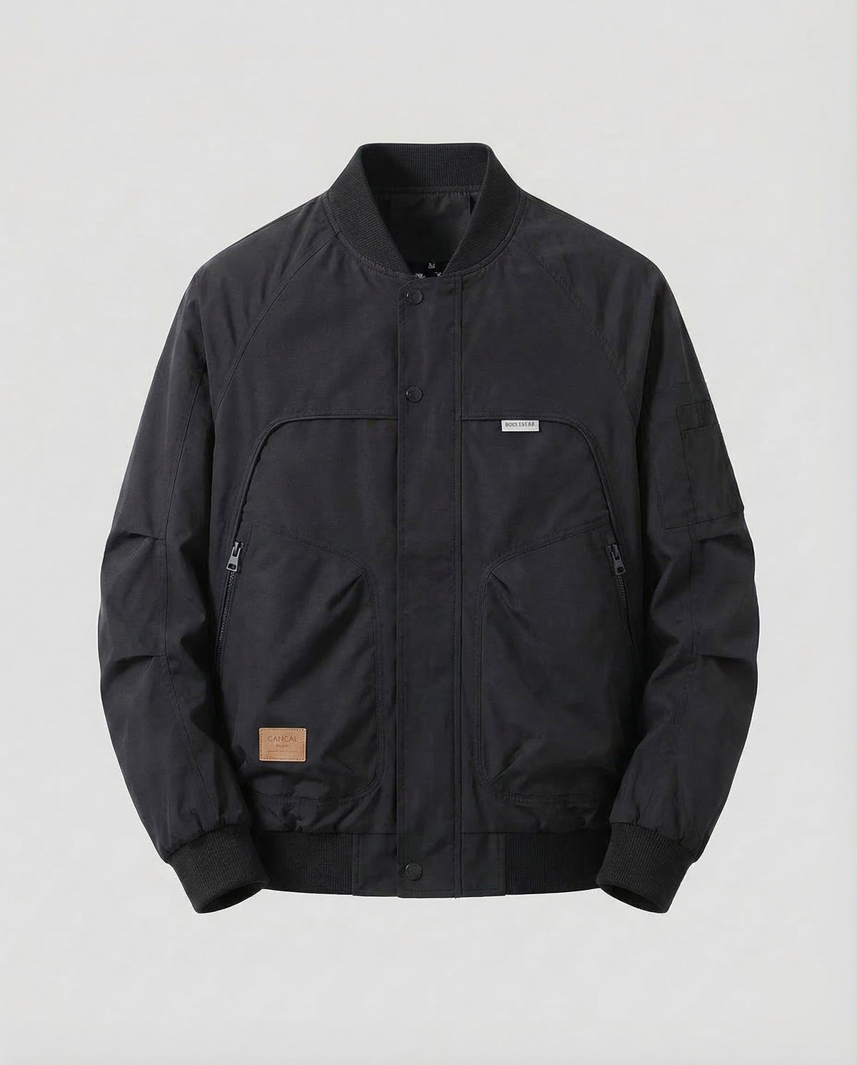 Blusão bomber utilitário de homem, com acabamentos canelados e bolsos com fecho – Agasalho casual elegante para a primavera e o outono