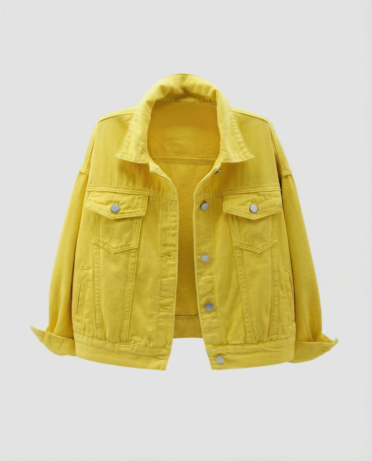 Boxy spijkerjack voor dames met klepzakken op de borst en omgeslagen mouwen – kort jasje met kraag voor weekendoutfits in de lente en zomer