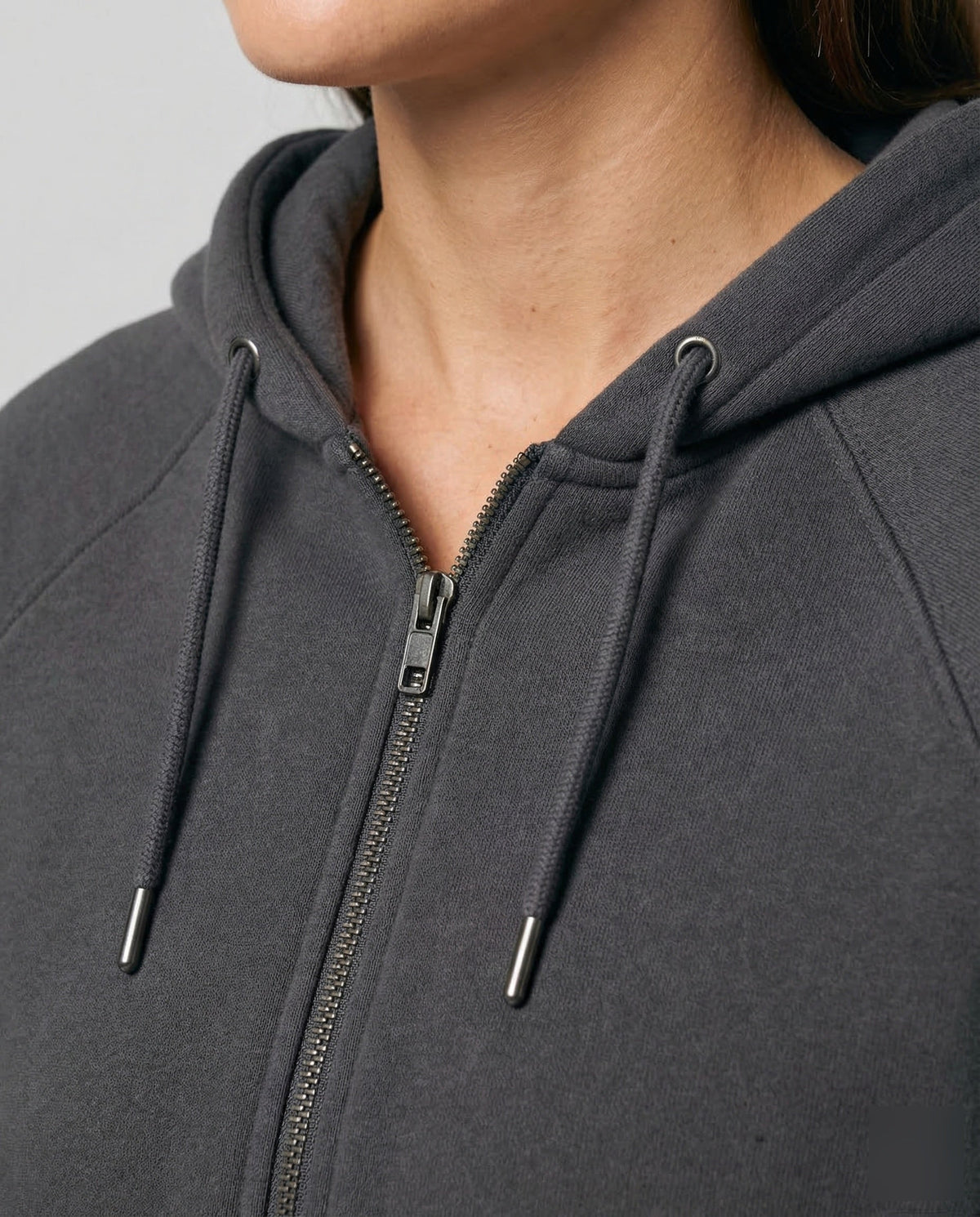 Women’s Cropped Zip-Up Hoodie with Drawstring Hood and Wide Ribbed Hem – Relaxed Long Sleeve Layer for Casual and Weekend Wear