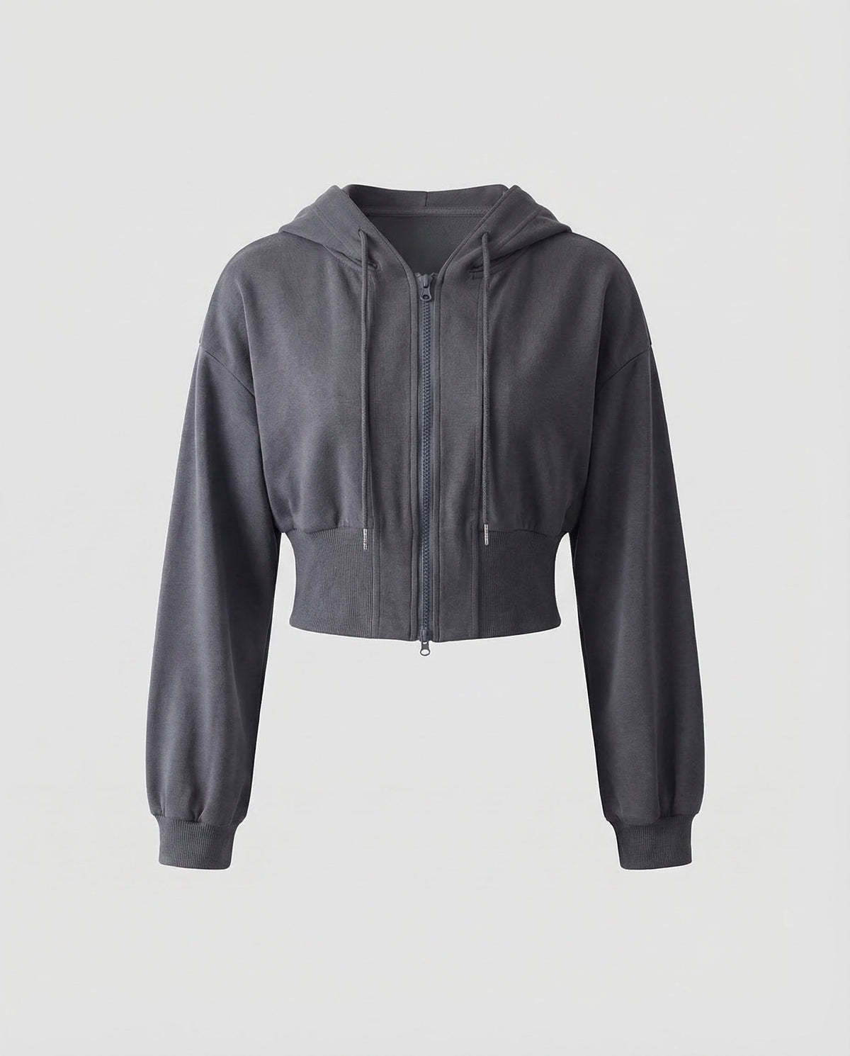 Women’s Cropped Zip-Up Hoodie with Drawstring Hood and Wide Ribbed Hem – Relaxed Long Sleeve Layer for Casual and Weekend Wear