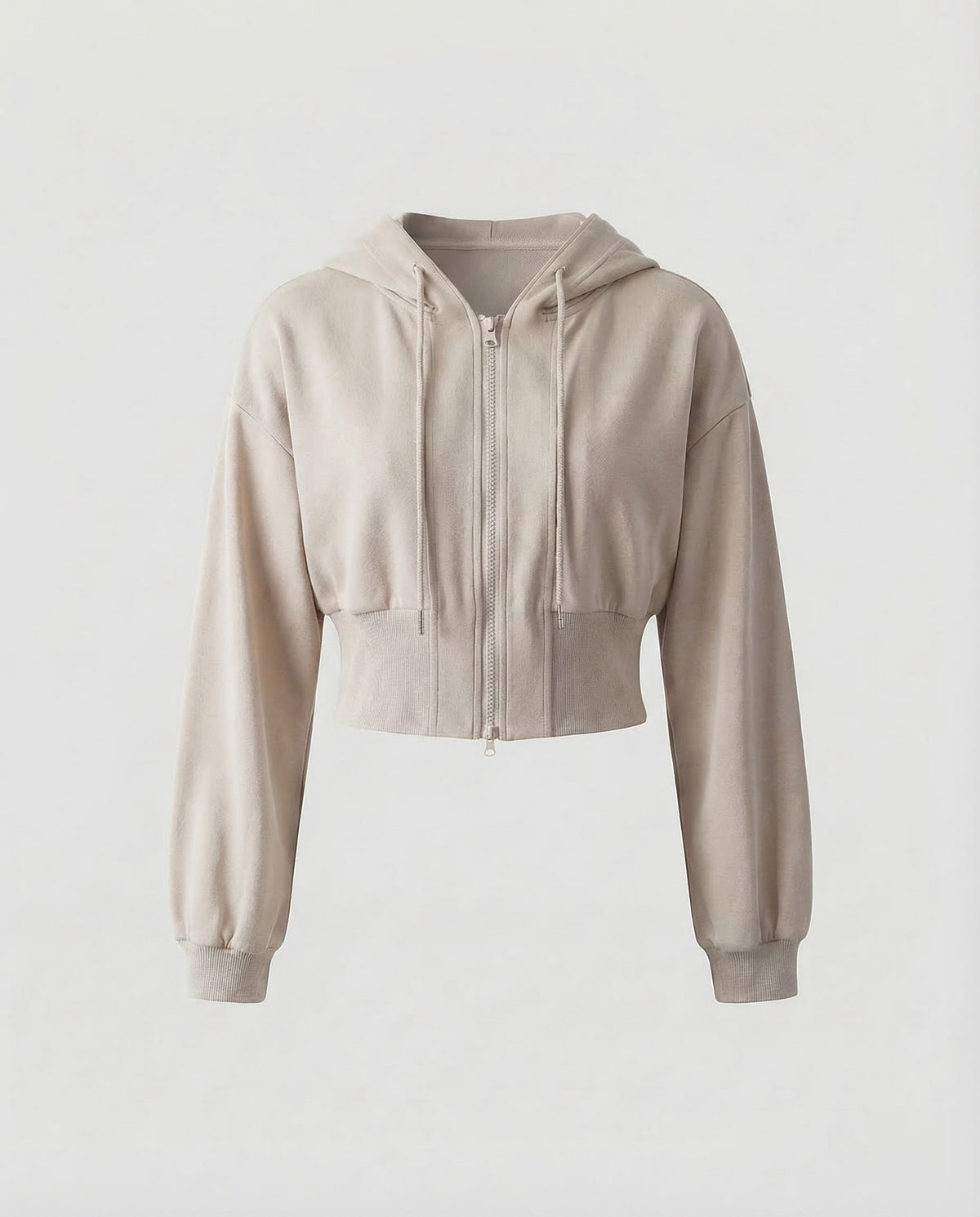 Women’s Cropped Zip-Up Hoodie with Drawstring Hood and Wide Ribbed Hem – Relaxed Long Sleeve Layer for Casual and Weekend Wear