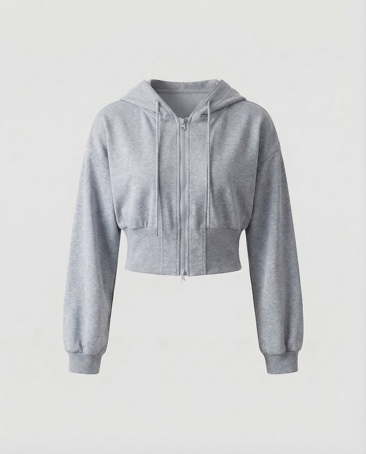 Women’s Cropped Zip-Up Hoodie with Drawstring Hood and Wide Ribbed Hem – Relaxed Long Sleeve Layer for Casual and Weekend Wear