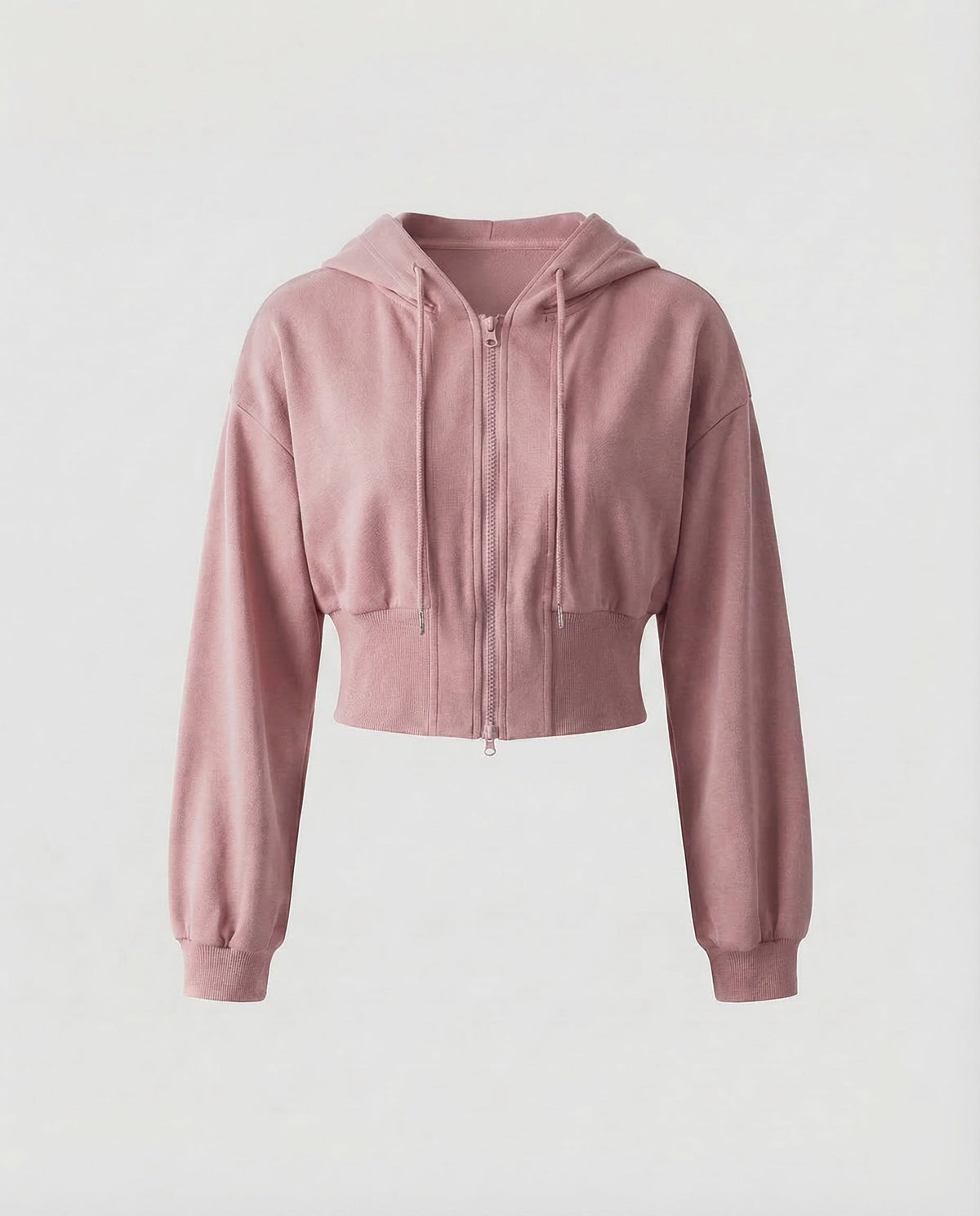 Women’s Cropped Zip-Up Hoodie with Drawstring Hood and Wide Ribbed Hem – Relaxed Long Sleeve Layer for Casual and Weekend Wear