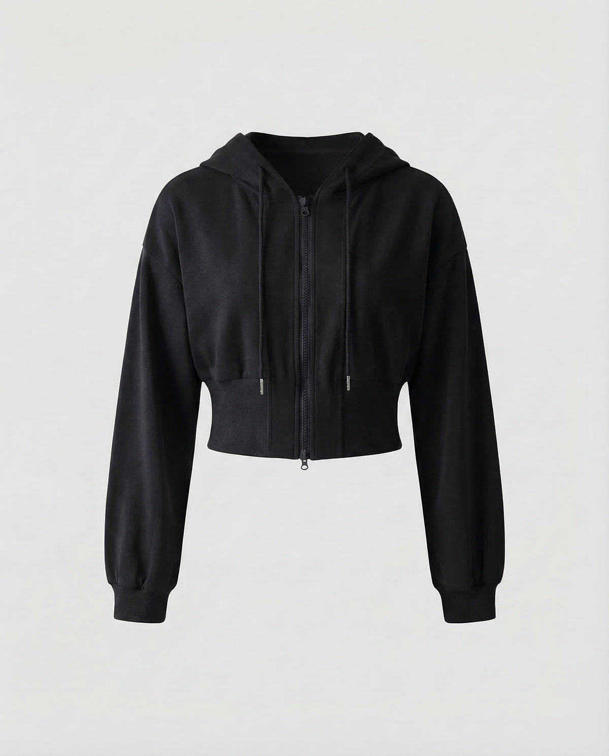 Women’s Cropped Zip-Up Hoodie with Drawstring Hood and Wide Ribbed Hem – Relaxed Long Sleeve Layer for Casual and Weekend Wear