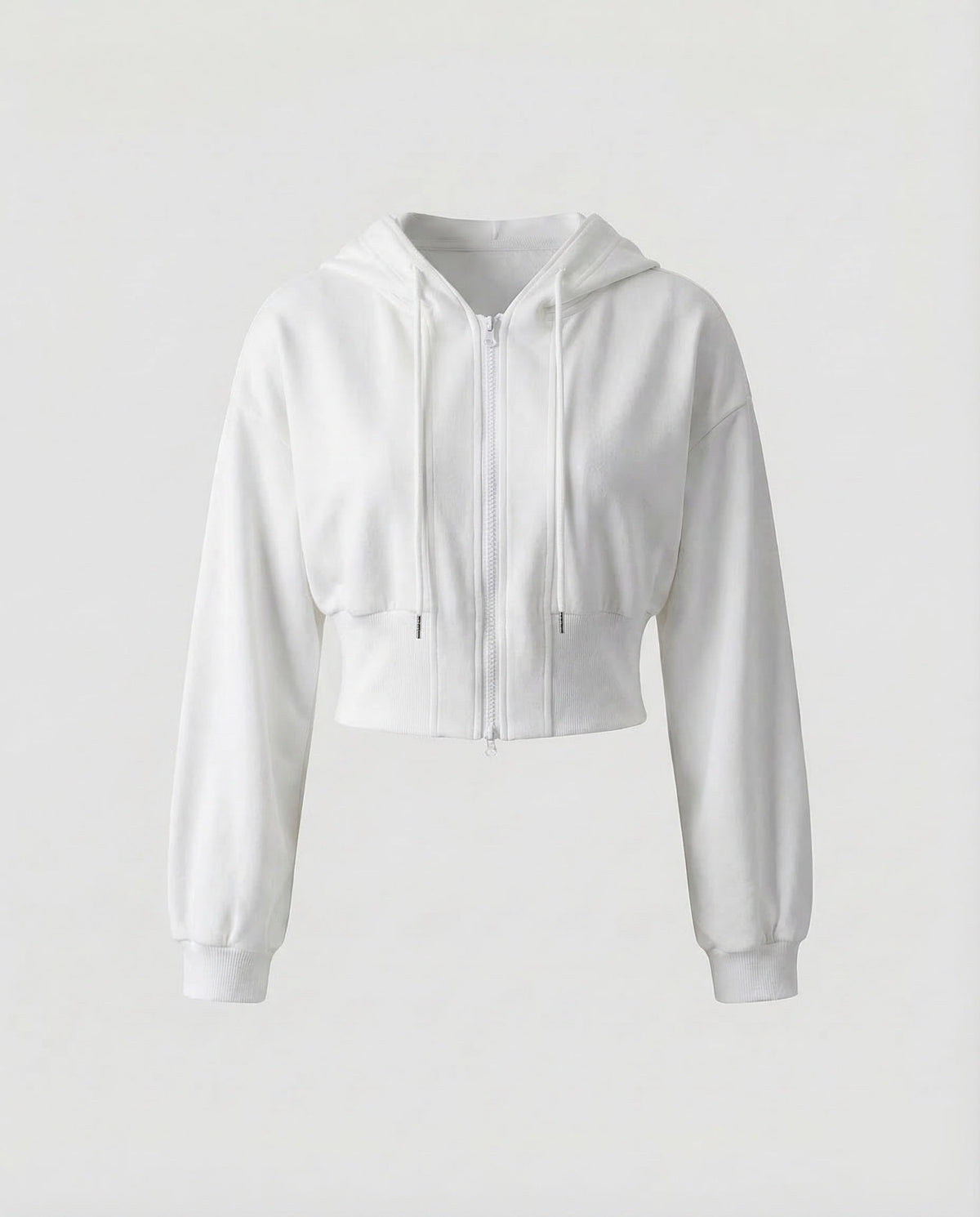 Women’s Cropped Zip-Up Hoodie with Drawstring Hood and Wide Ribbed Hem – Relaxed Long Sleeve Layer for Casual and Weekend Wear