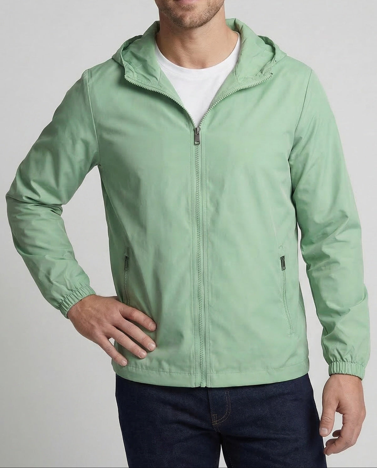 Men’s Lightweight Hooded Jacket with Zipped Pockets and Elasticated Cuffs – Full Zip Casual Layer for Spring and Summer Outings
