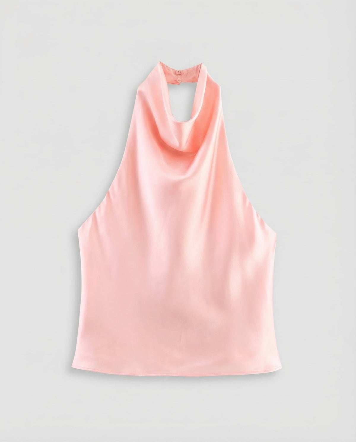 Blusa de cetim com decote halter para mulher, com decote drapeado – modelo fluido sem mangas para encontros ao jantar e looks elegantes de noite