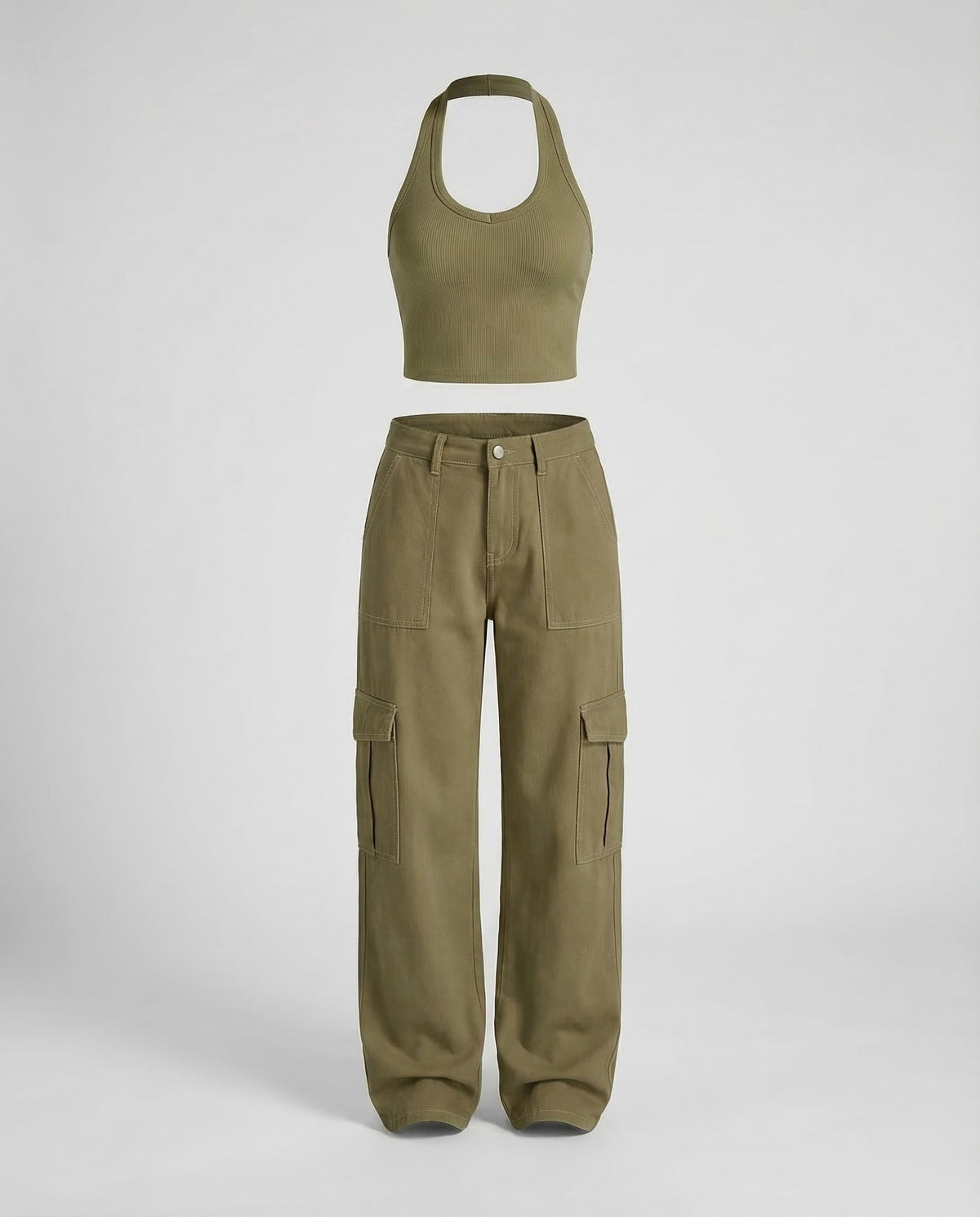 Lässige Cargohose mit weitem Bein für Damen, aufgesetzten Oberschenkeltaschen mit Patte und Gürtelschlaufen – Lange Utility-Hose für lässige Streetwear-Outfits im Alltag